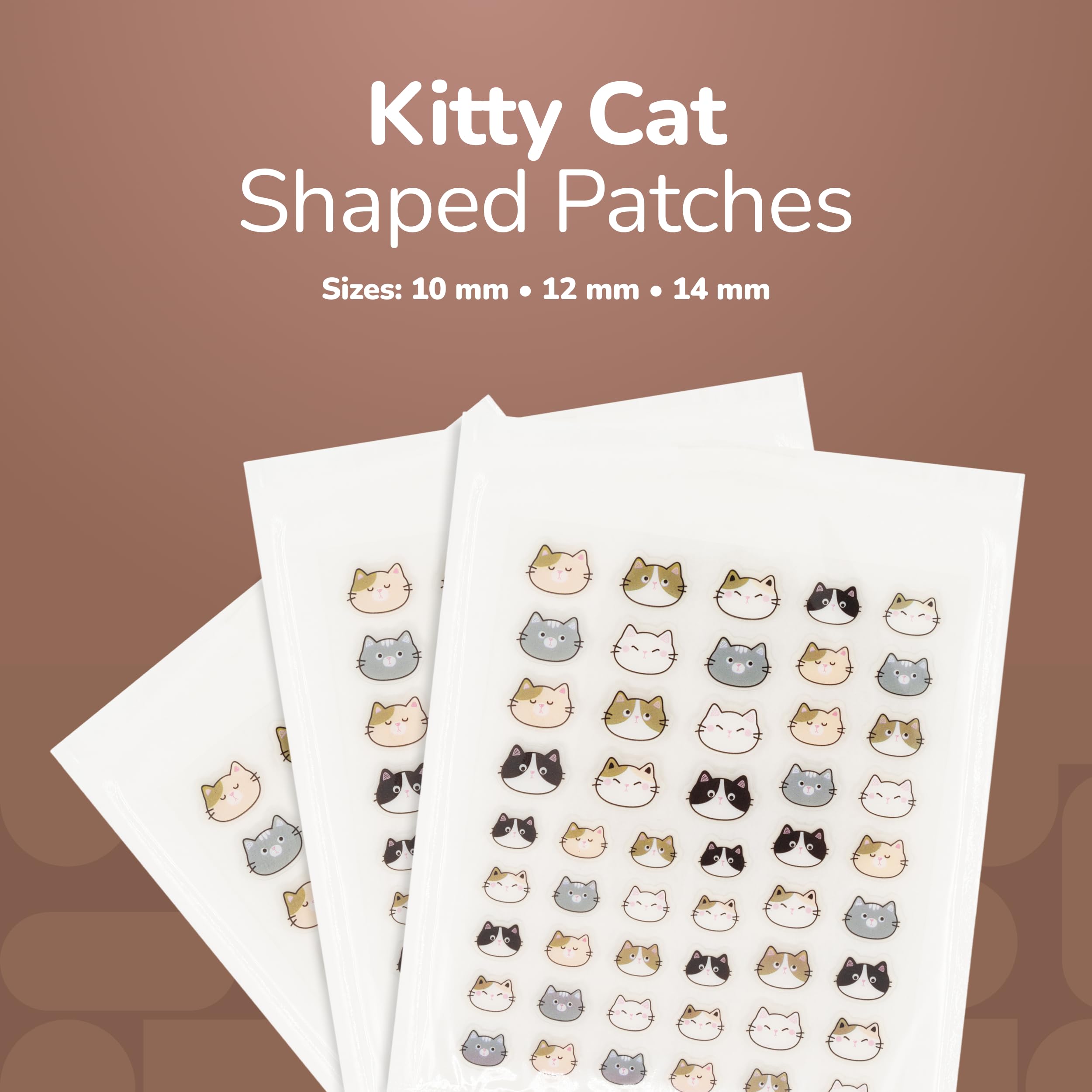 Three sizes of BioSwiss kitty pimple stickers shown
