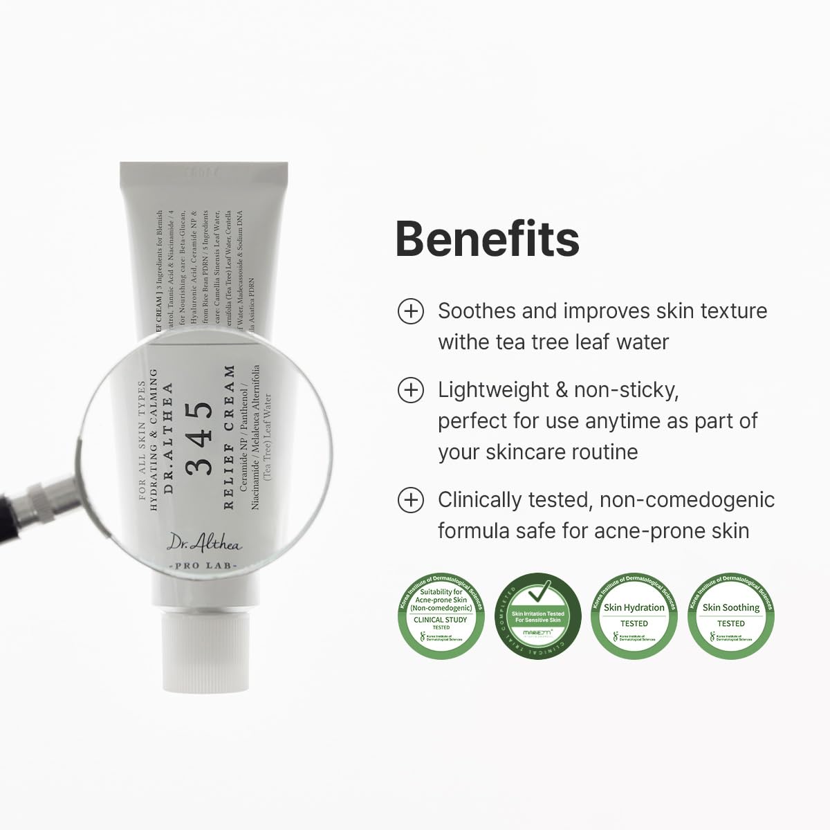 Korean vegan gel moisturizer tube highlighting 345 relief cream ingredients