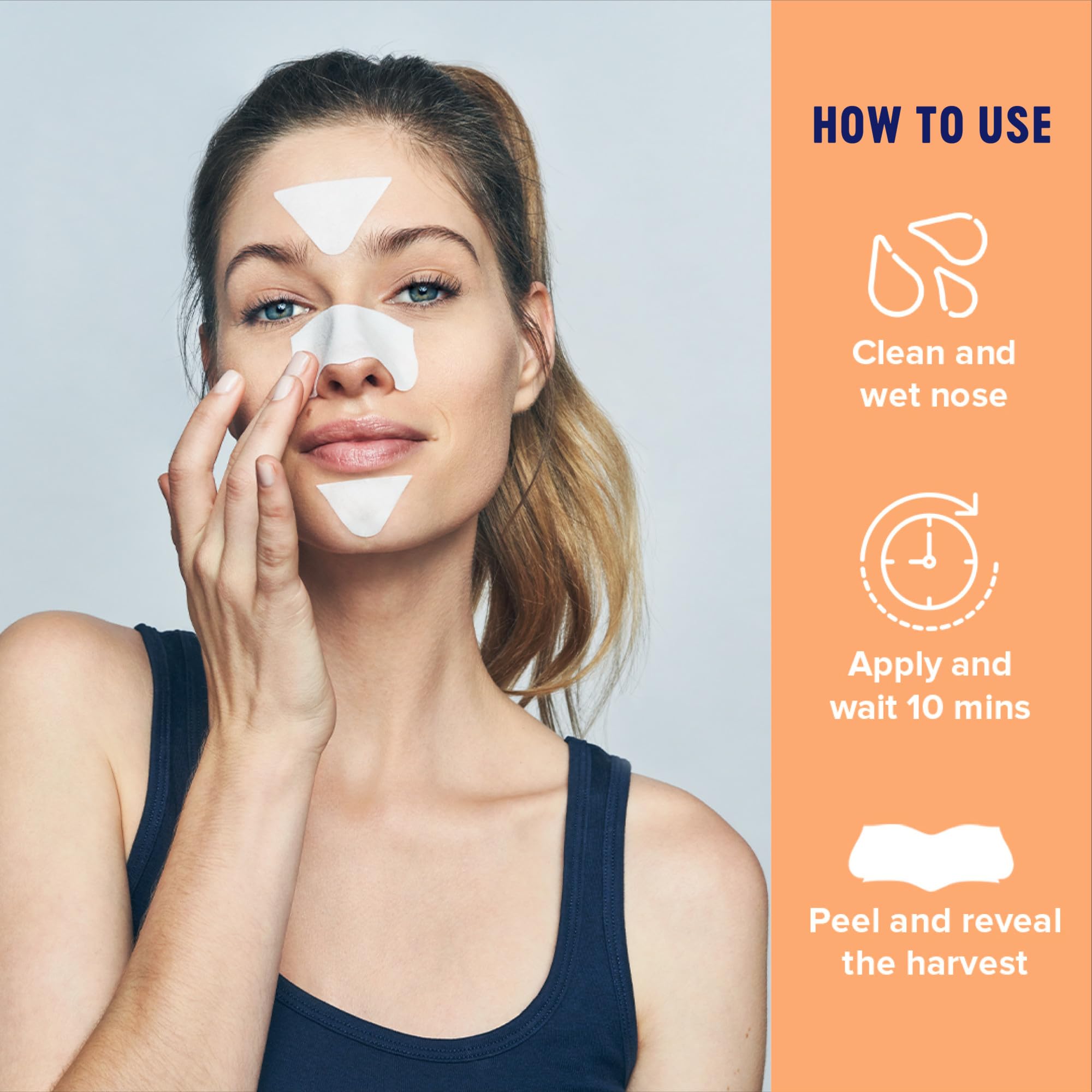 Back of packaging detailing instructions for Bioré blackhead eliminating targeted strips