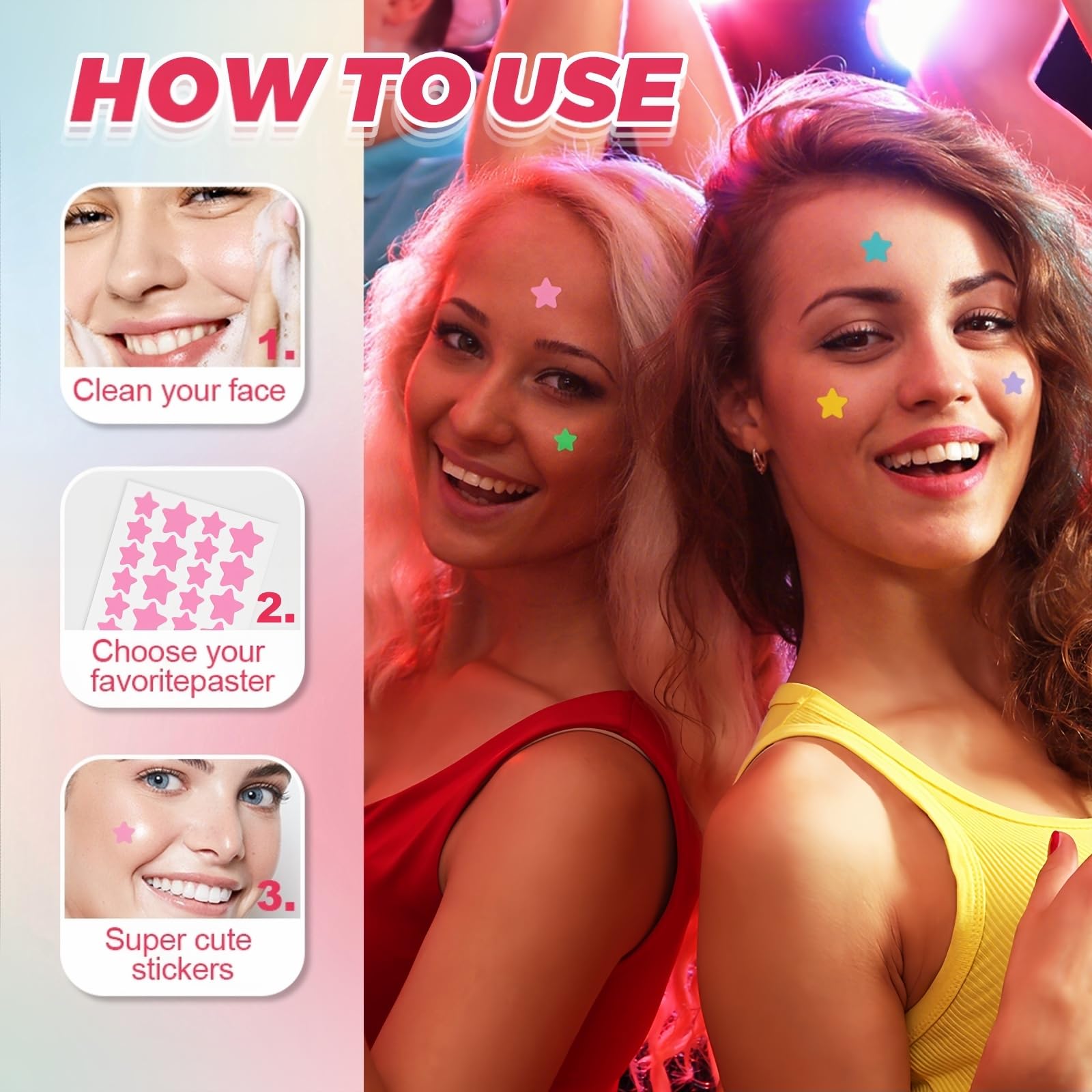 Two different sizes of star pimple stickers close up detailing texture