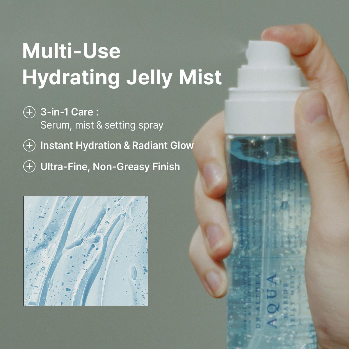 Texture shot of Dr. Althea Aqua Marine Jelly Serum showing the bouncy gel transforming into water