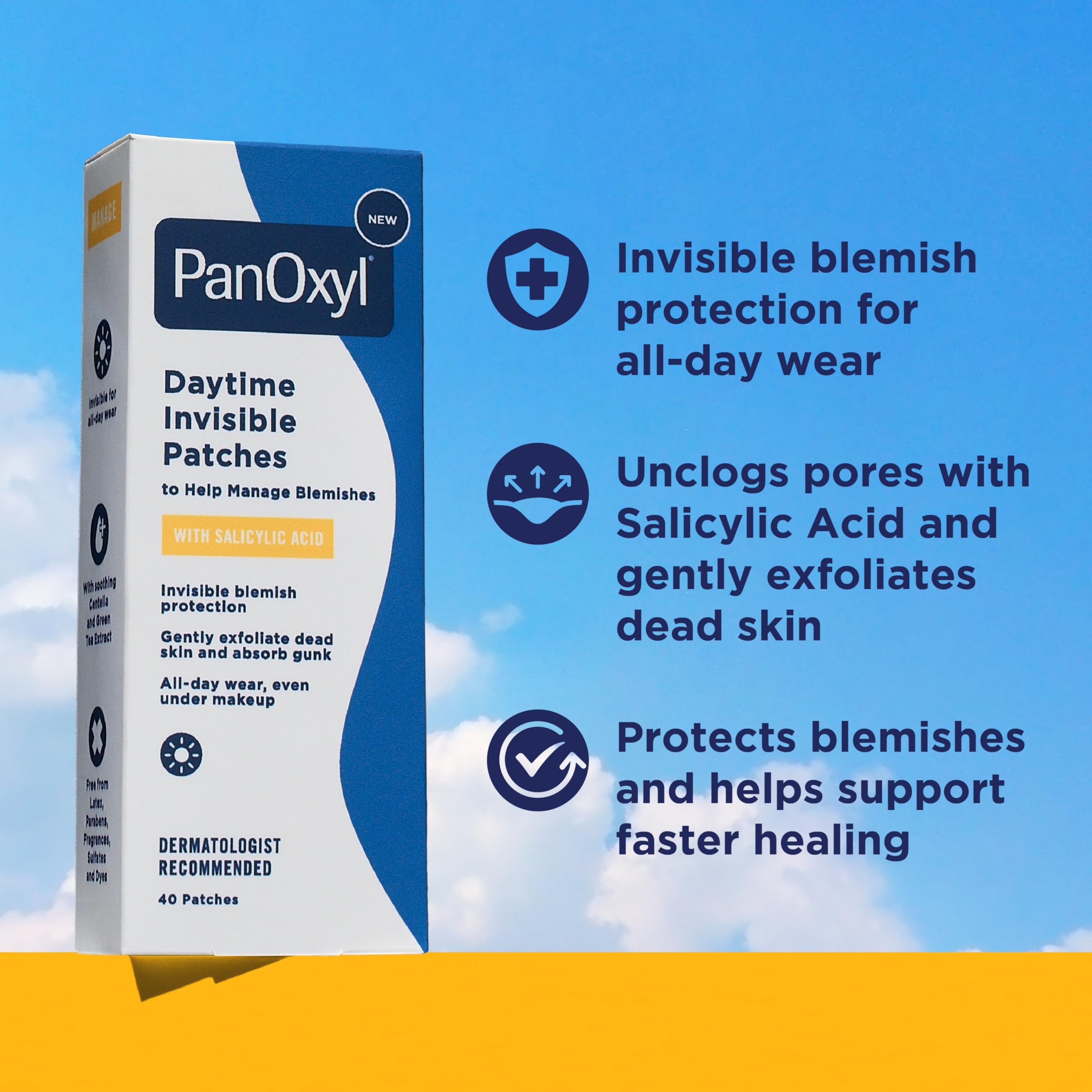 PanOxyl invisible patch applied on skin demonstrating transparency