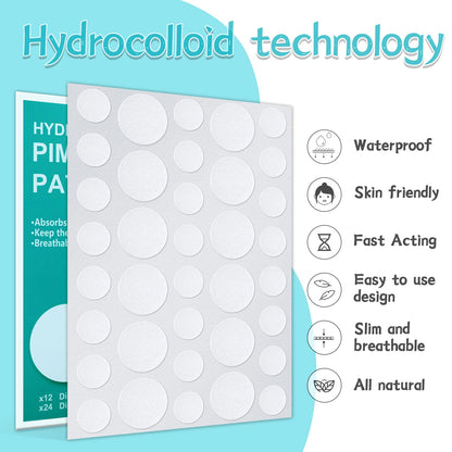 Close up view of the translucent matte finish hydrocolloid zit patches for face application.