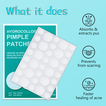 Full contents of the PICcircuit one hundred and eighty count hydrocolloid blemish patch box packaging.