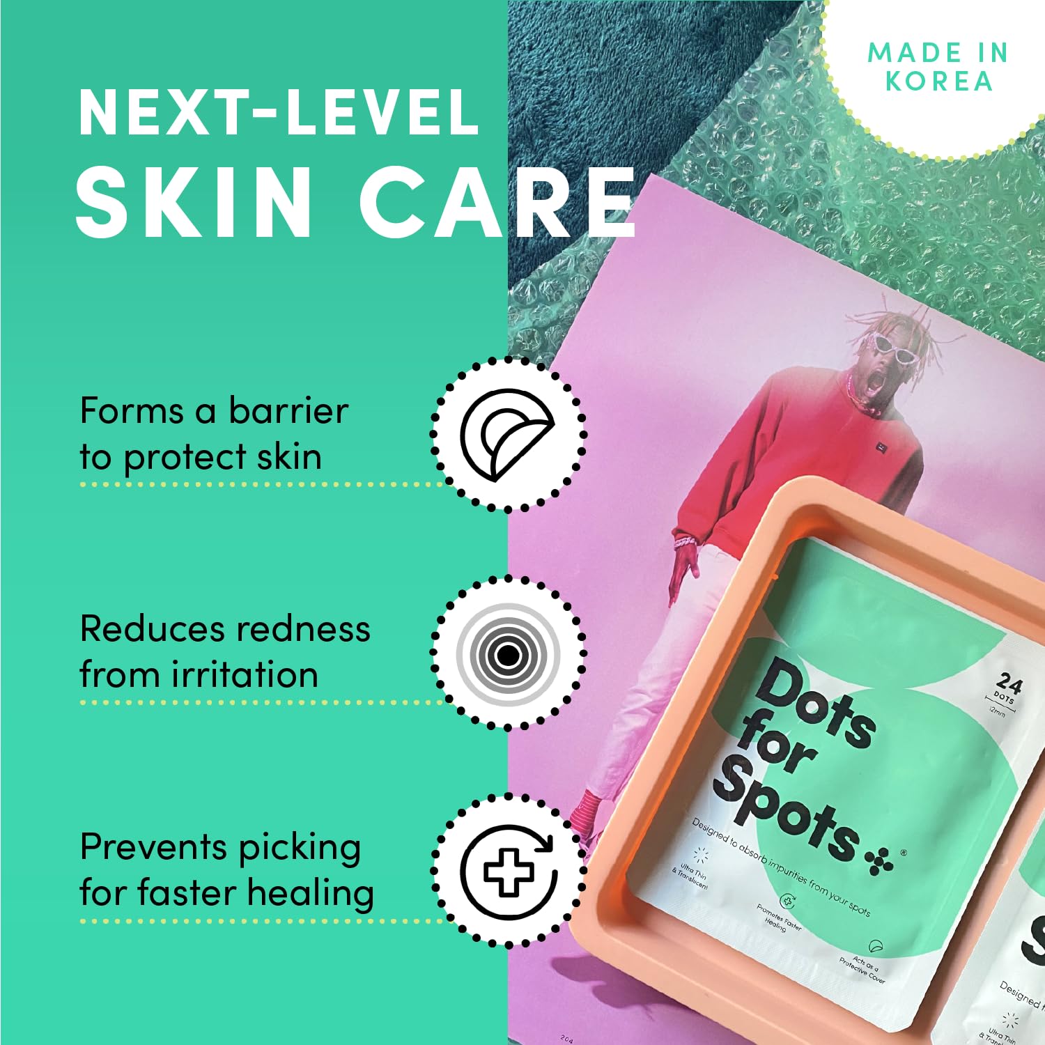 Dots for Spots acne patch turning opaque white after absorbing impurities from a whitehead.