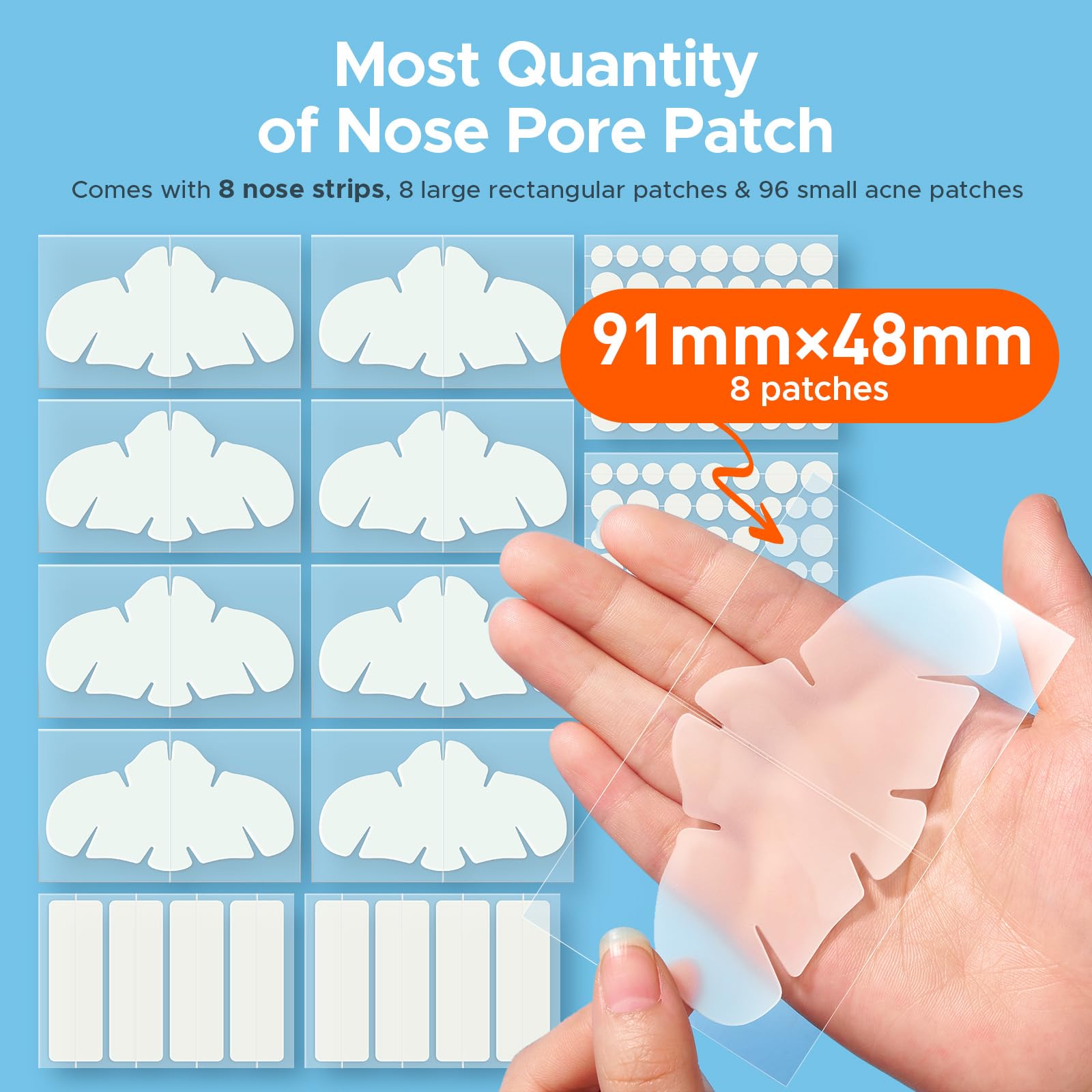 TKTK XL Nose Pore Strips displaying the contoured shape designed for optimal facial fit.