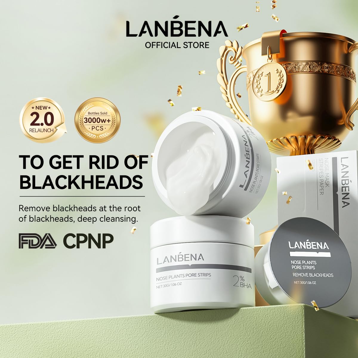 Using LANBENA 2.0 plant pore strips on the nose for blackhead removal.