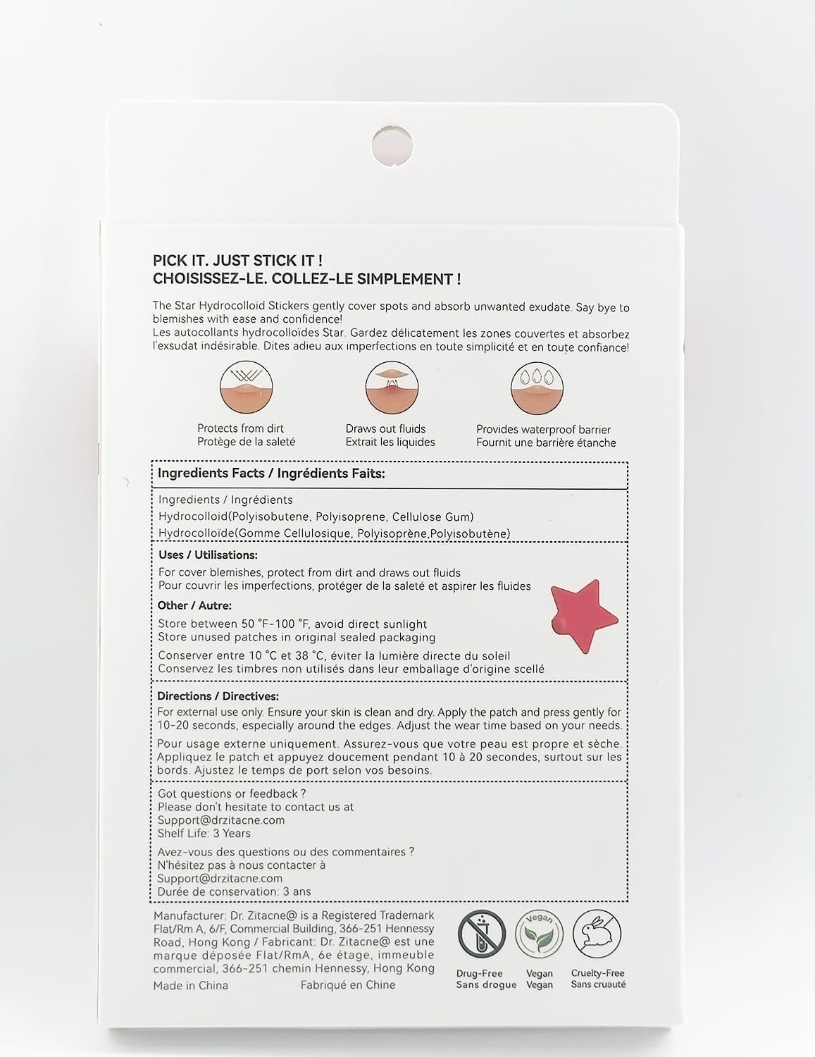 Hydrocolloid face stickers absorbing oil and pus before and after presentation