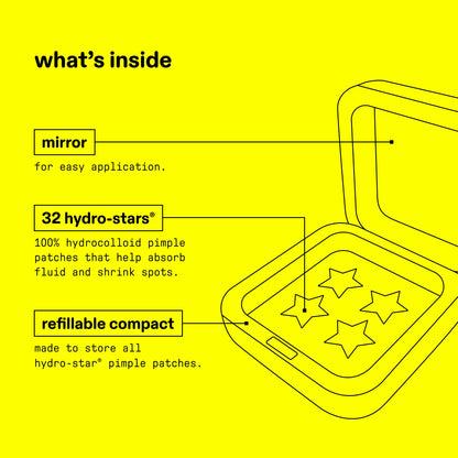 Open Starface Big Yellow starter pack compact showcasing the inner mirror and patches