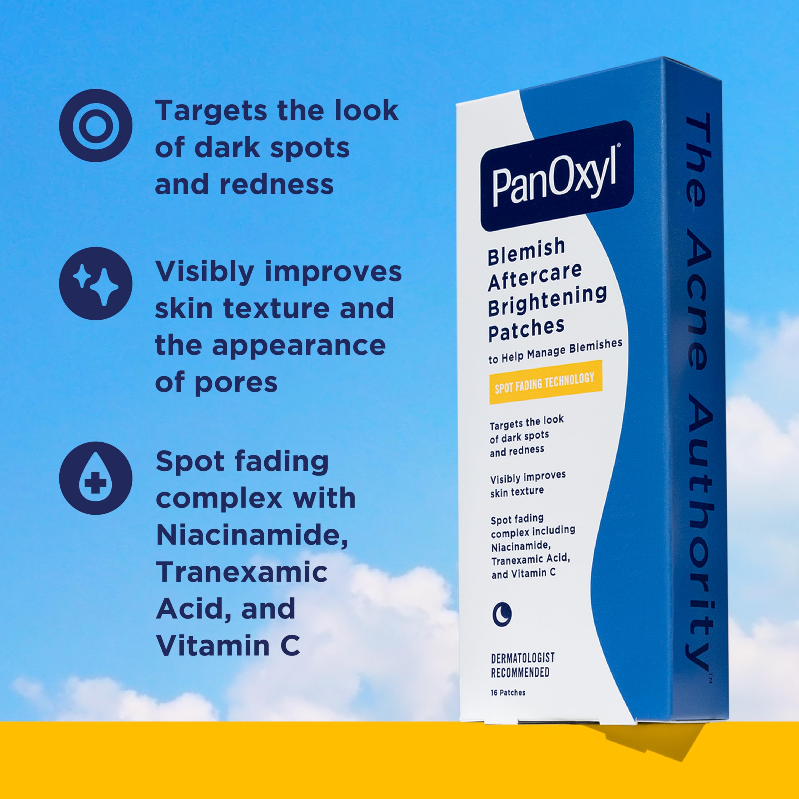 PanOxyl acne aftercare patch applied to clean dry skin for dark spots