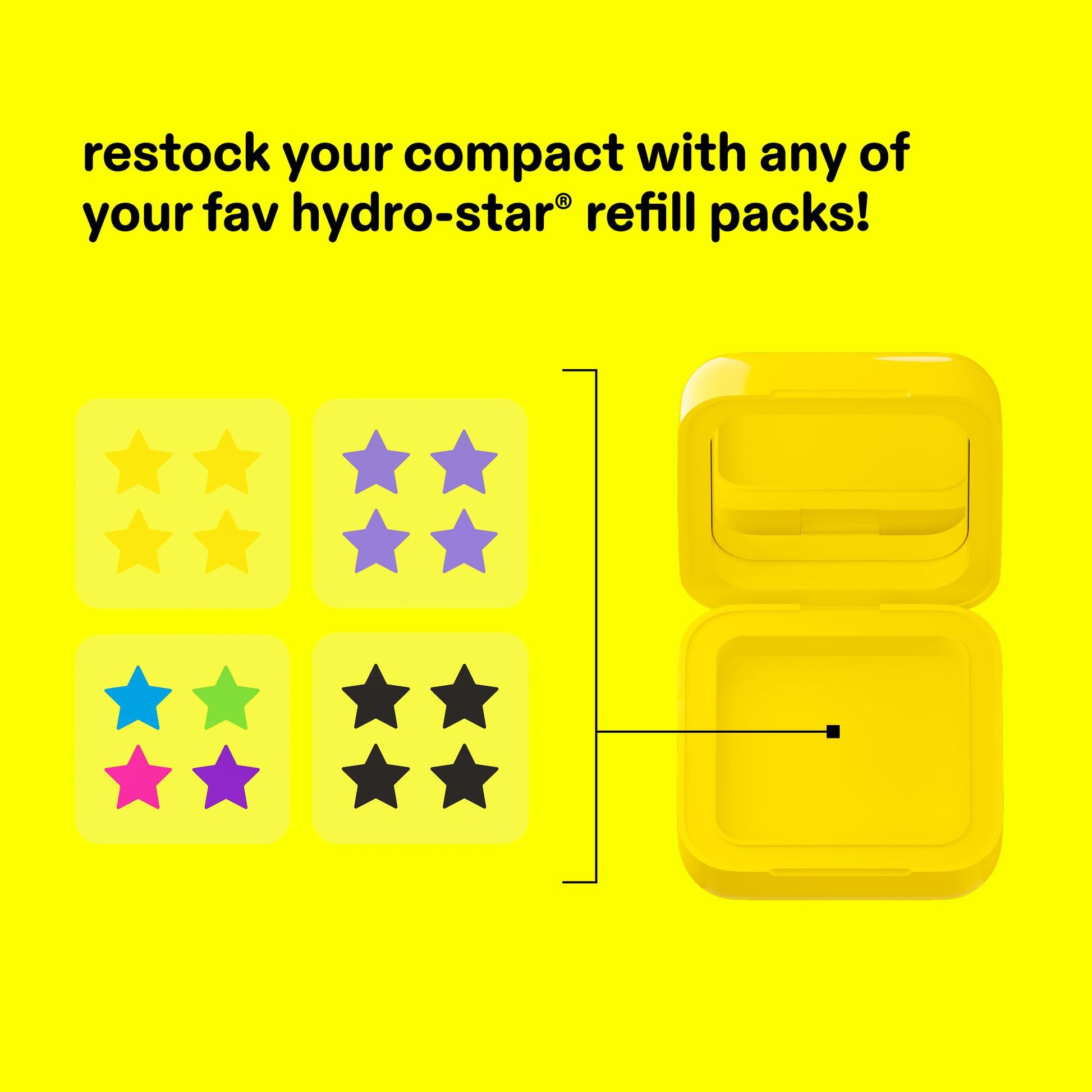 Starface reusable yellow compact container next to hydrocolloid sheet