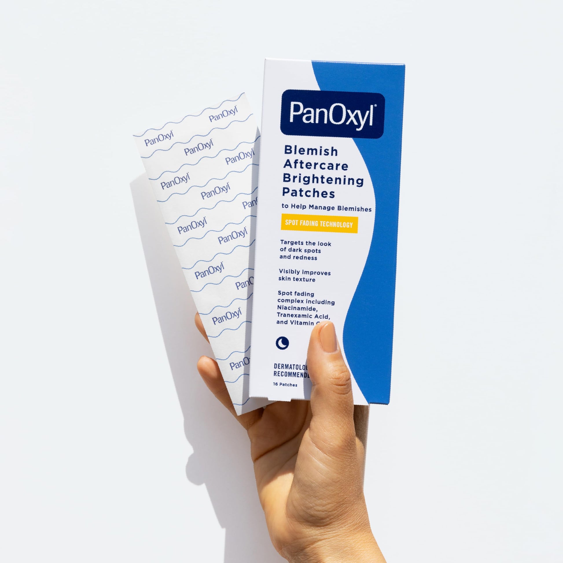 PanOxyl blemish patch packaging highlighting niacinamide and vitamin C