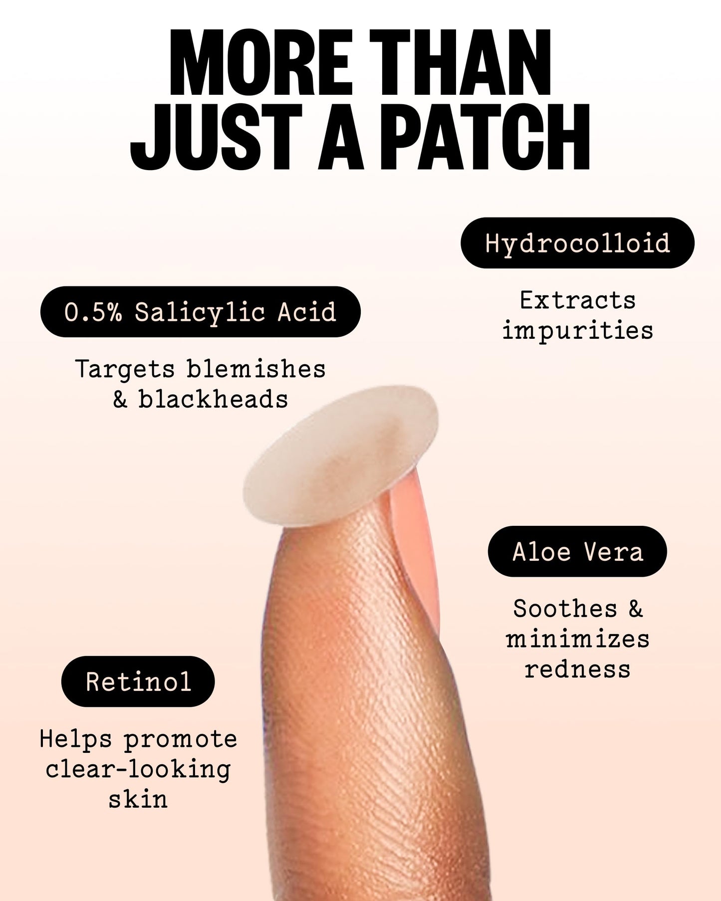 Peace Out skincare acne patches applied on skin for targeted overnight blemish recovery.