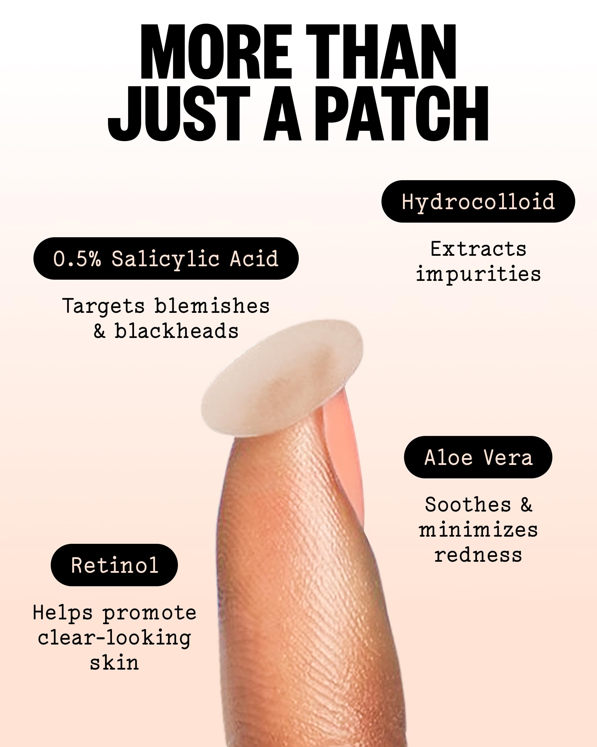 Peace Out skincare acne patches applied on skin for targeted overnight blemish recovery.