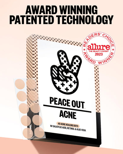 Peace Out vegan and cruelty free hydrocolloid dots for oil absorption and redness relief.