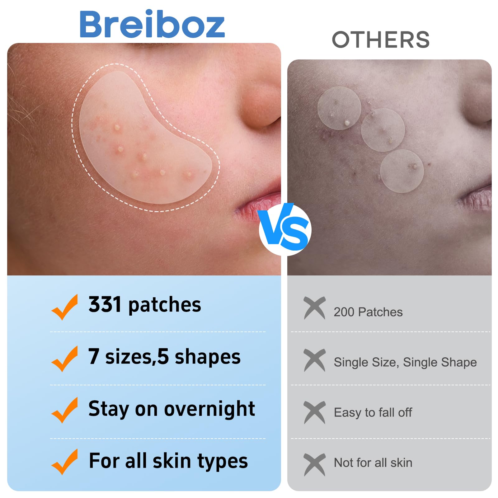 Breiboz salicylic acid and tea tree infused blemish bandages applied on the cheek.