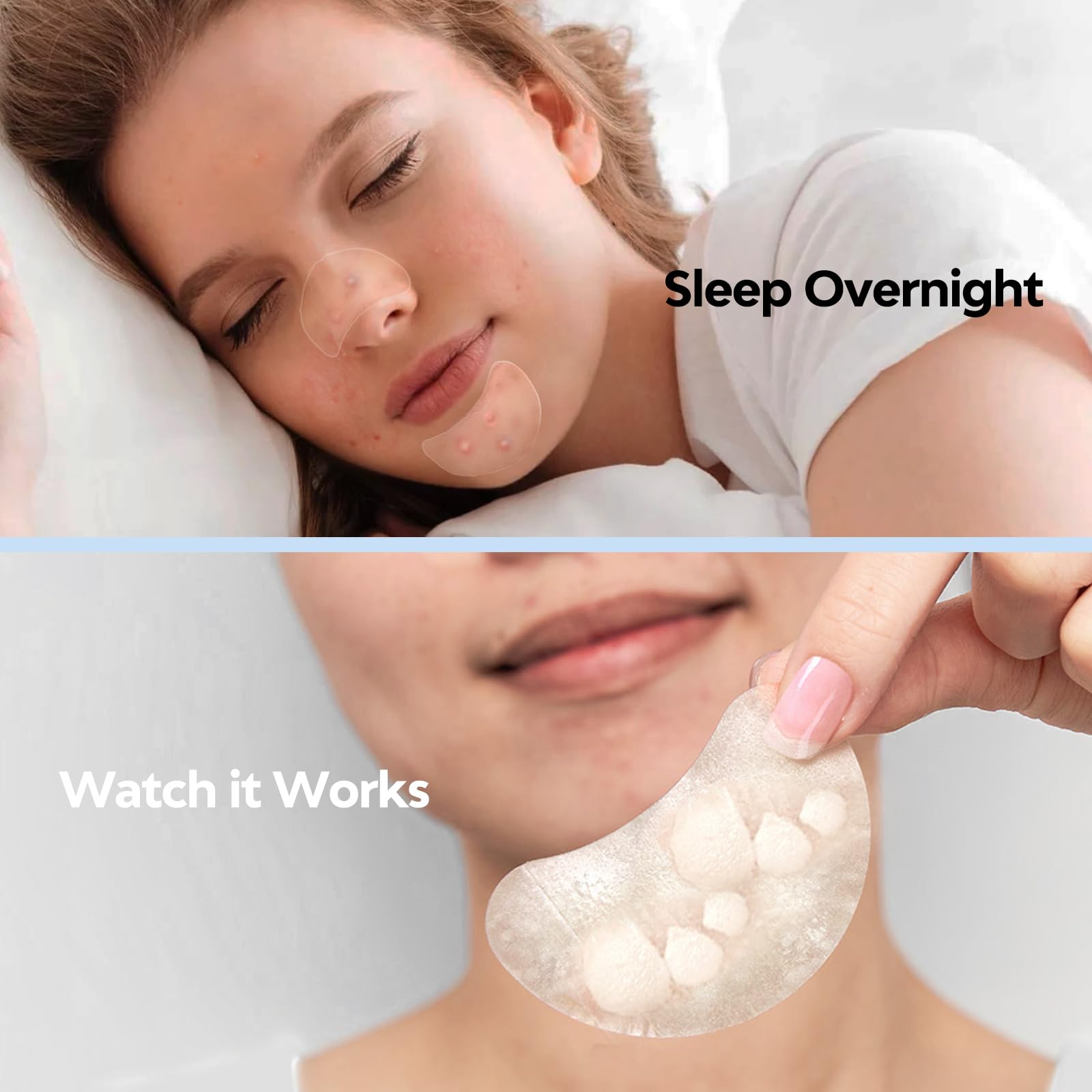 Breiboz waterproof invisible zit stickers showing comparison before and after fluid absorption.