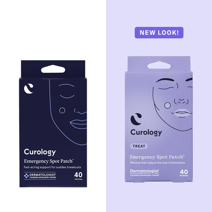 Authentic USA imported Curology skincare product packaging with forty acne patch count