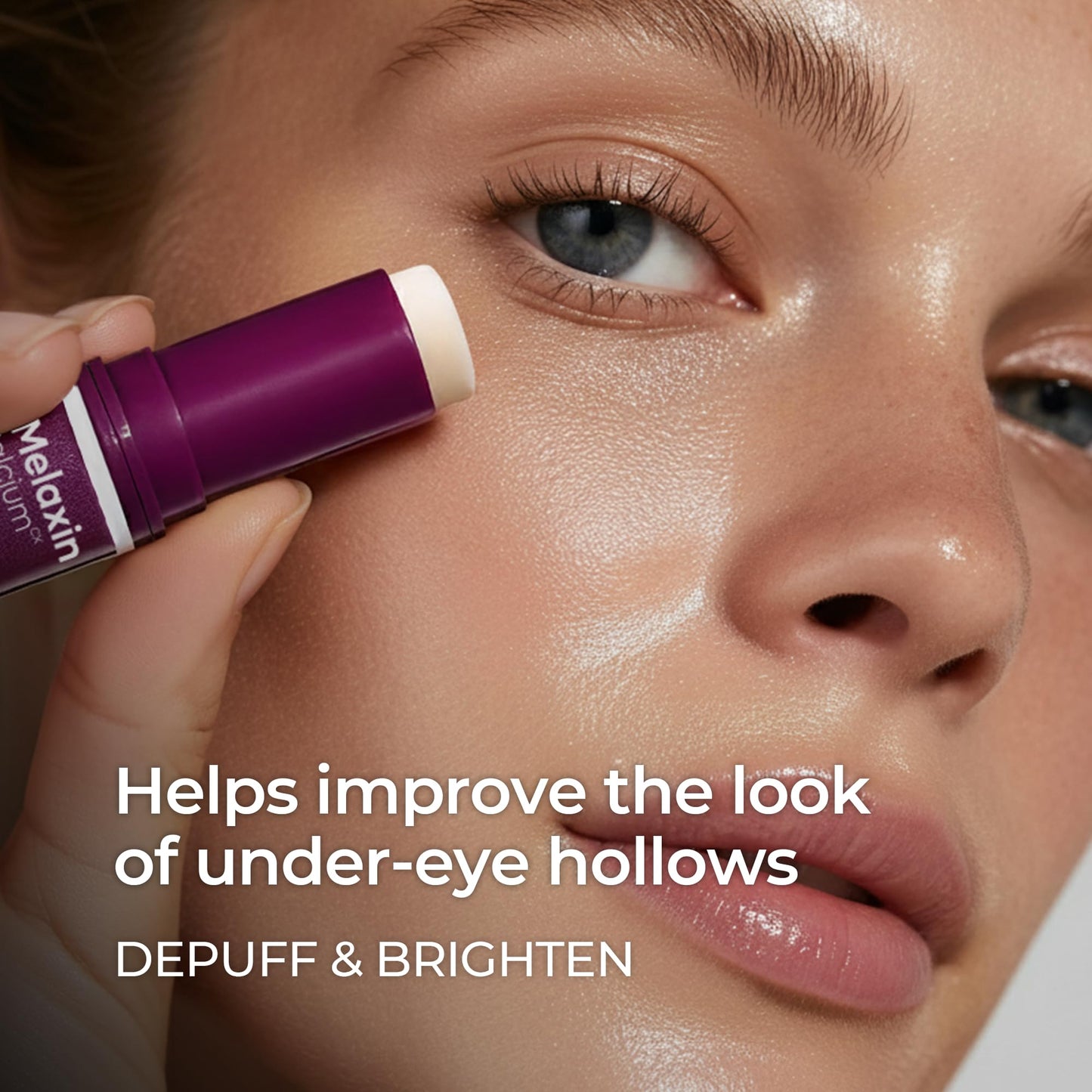 Dr. Melaxin anti wrinkle stick applied on under eye fine lines