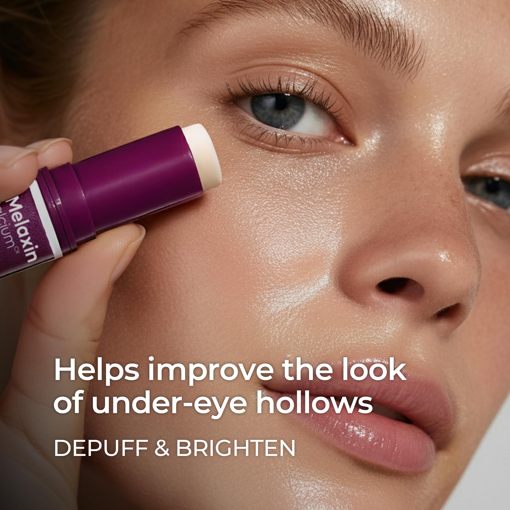 Dr. Melaxin anti wrinkle stick applied on under eye fine lines
