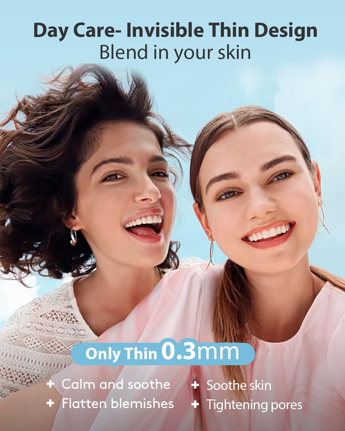 LitBear hydrocolloid pimple stickers showing four different dot sizes for targeted facial blemish coverage