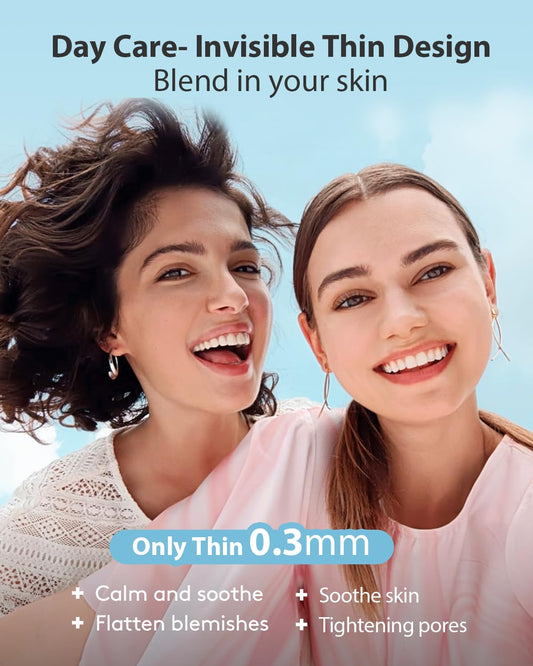LitBear hydrocolloid pimple stickers showing four different dot sizes for targeted facial blemish coverage