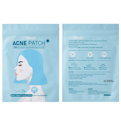 LitBear blemish cover patches demonstrating high adhesion and water resistant shield on face
