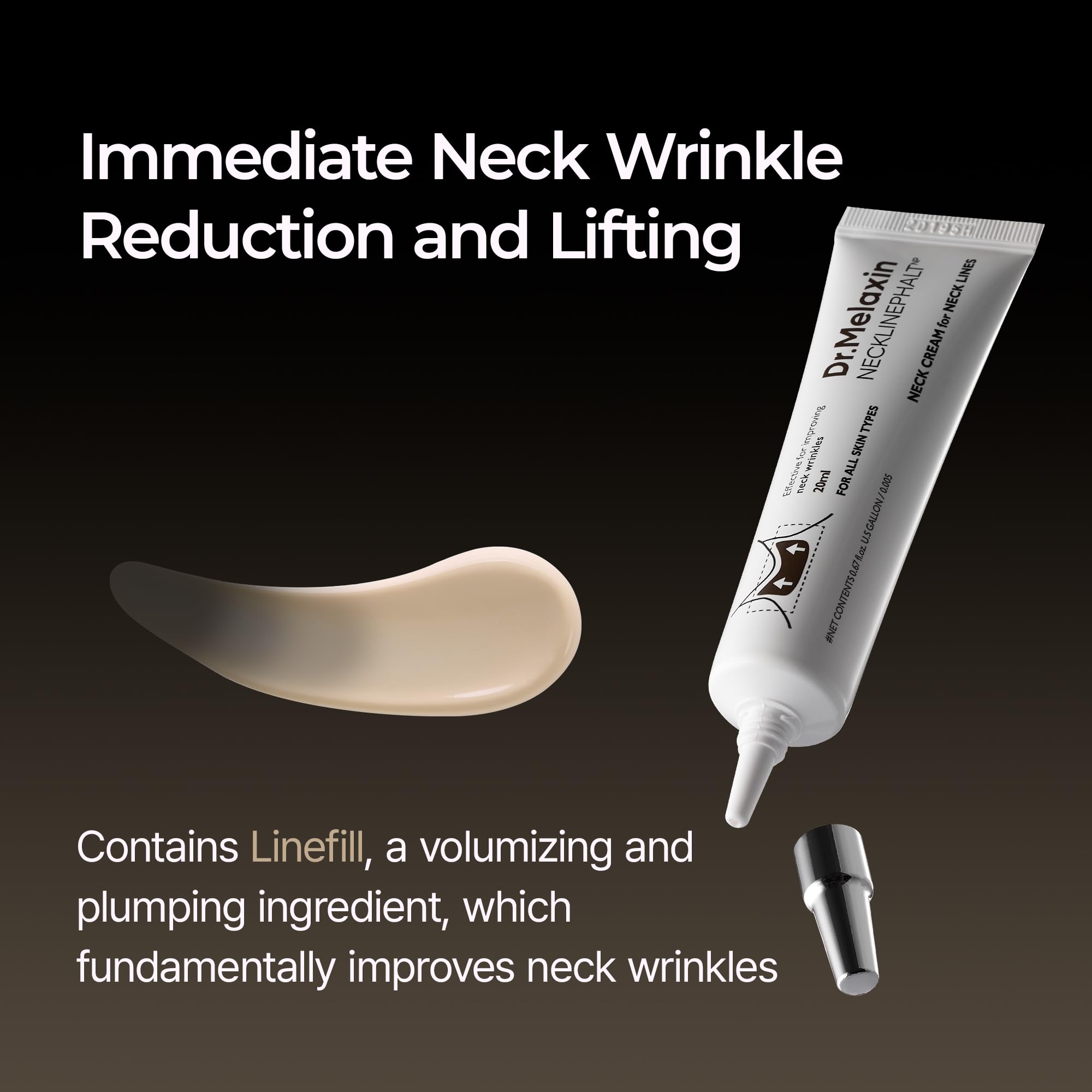 Close up view of Dr Melaxin Necklinephalt cream showing authentic packaging details