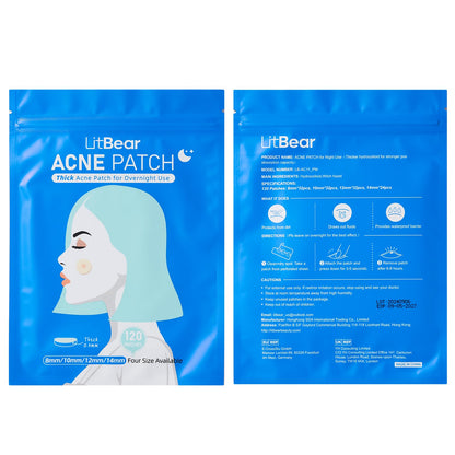 LitBear acne patch retail sheet showing clean peel design for hygienic skincare application