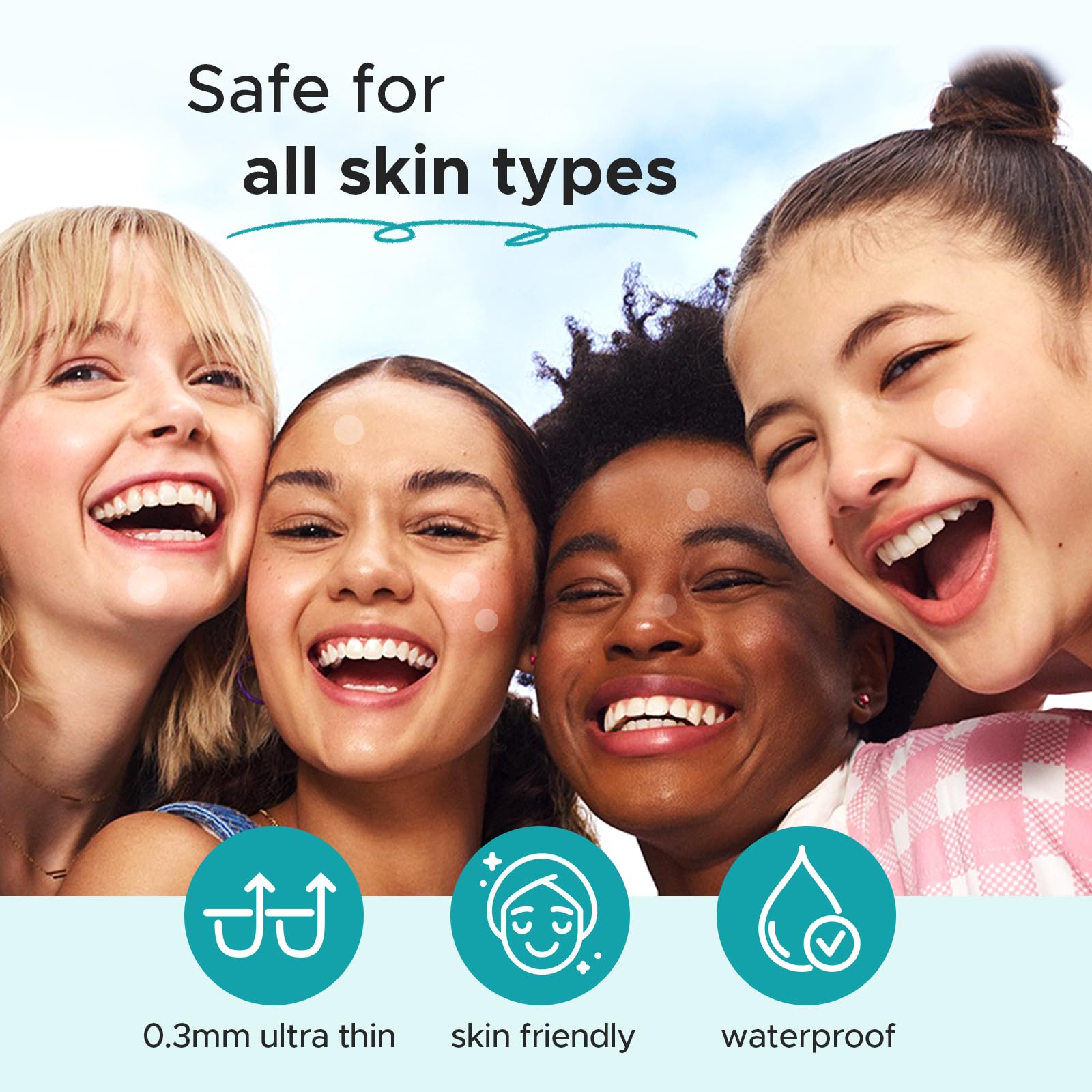 Close up view of the ultra thin waterproof hydrocolloid material of TKTK acne patches.