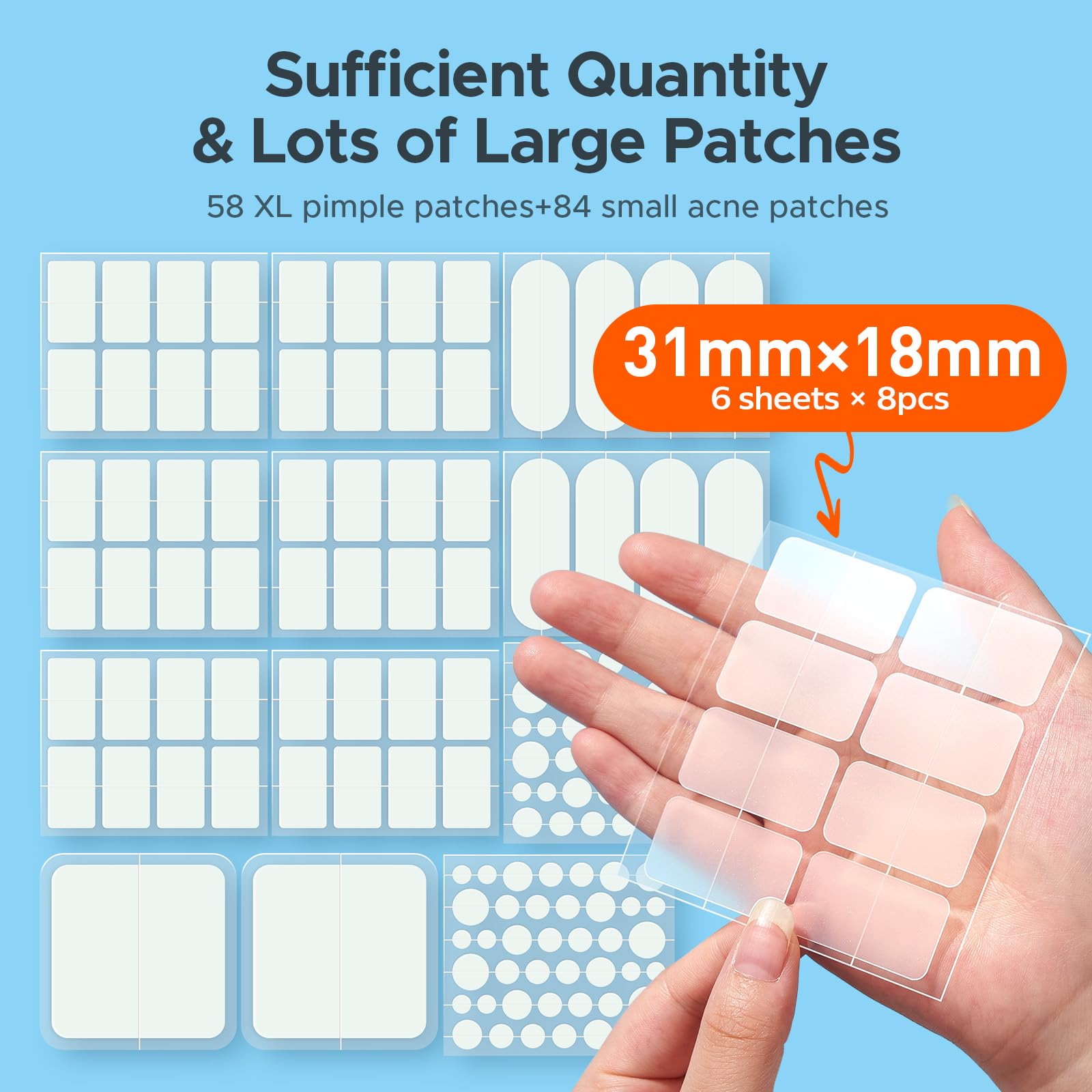 Tktk hydrocolloid acne bandages showing 7 different sizes