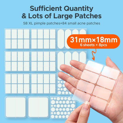 Tktk hydrocolloid acne bandages showing 7 different sizes