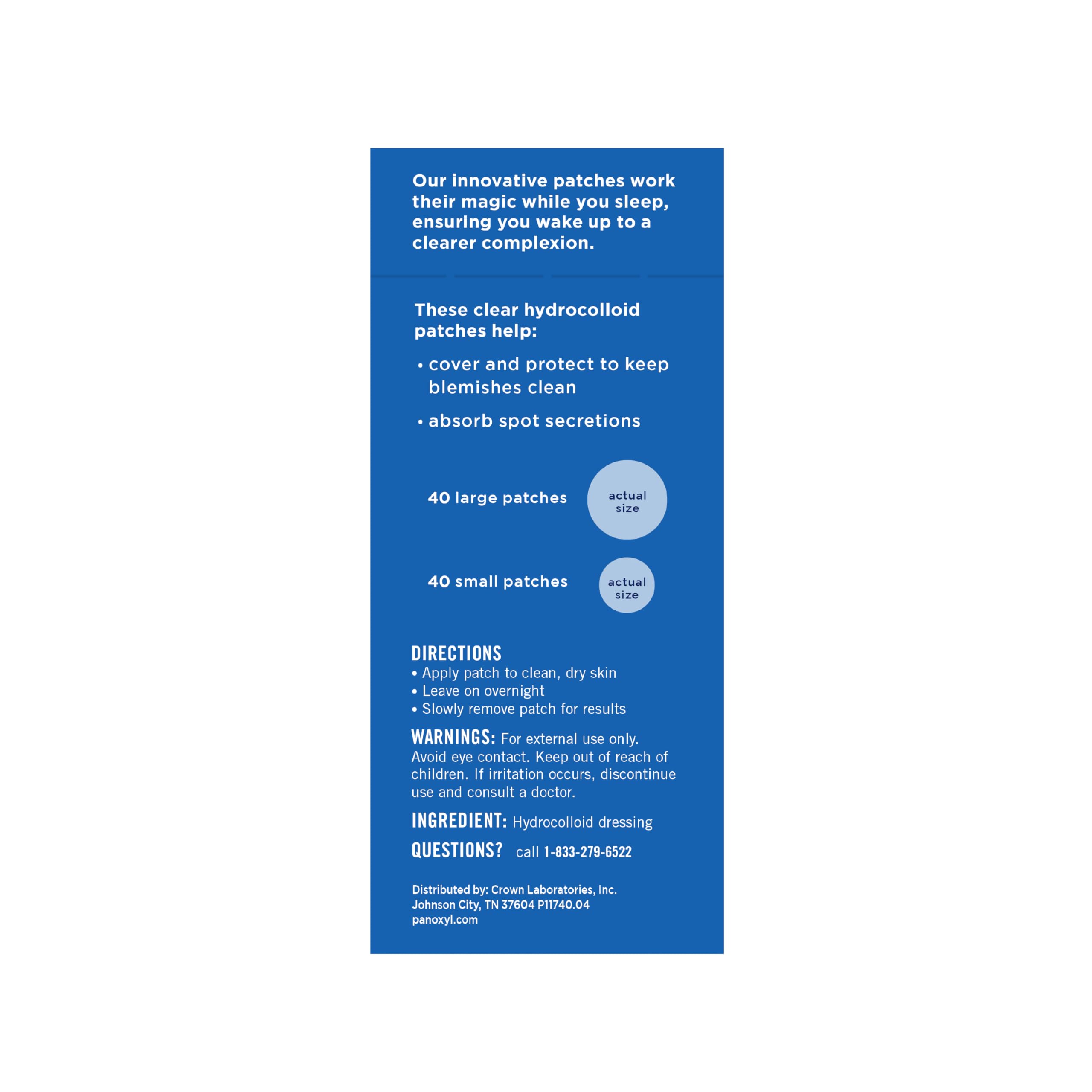 PanOxyl clear hydrocolloid blemish dots sheet illustrating the two different patch sizes