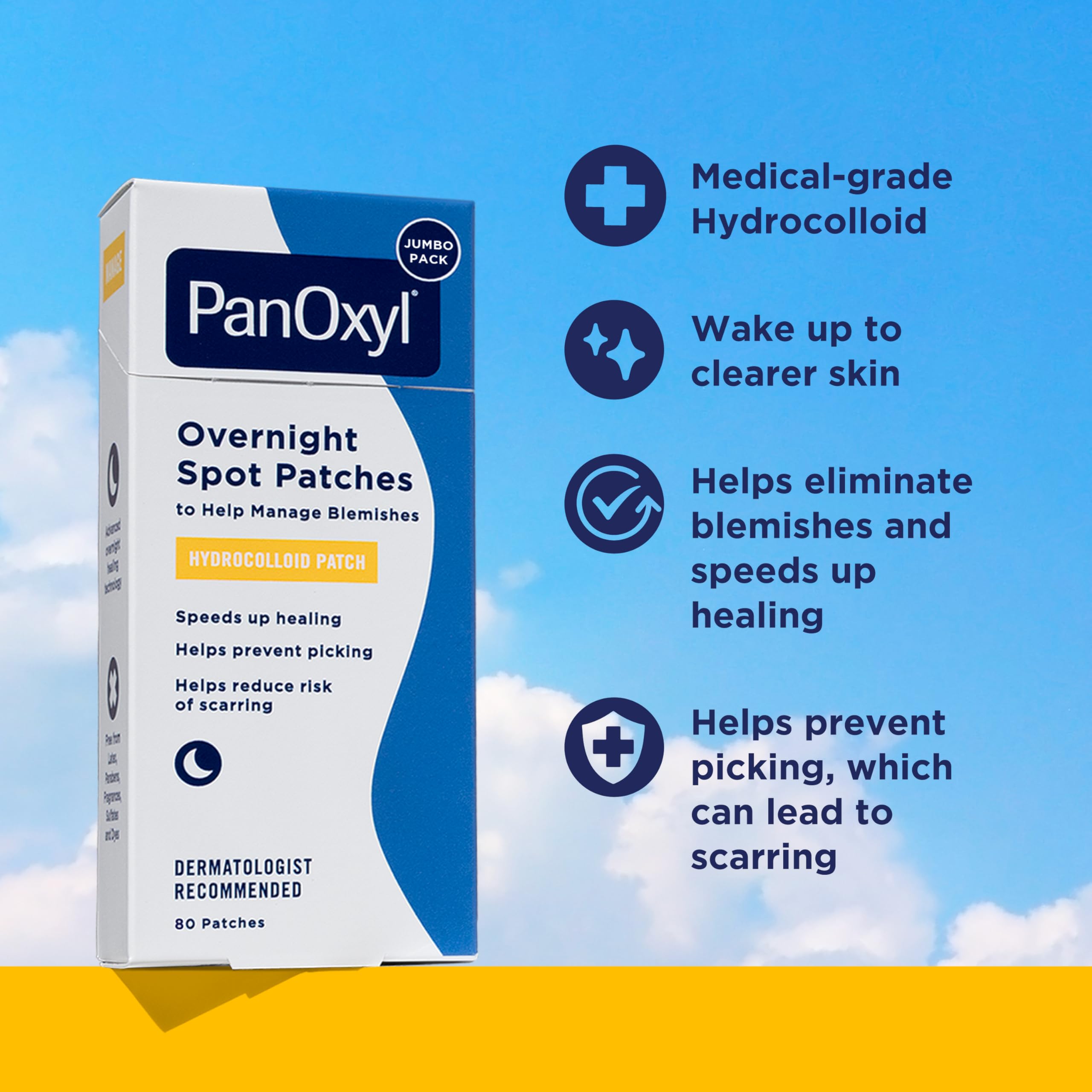 Back label of PanOxyl overnight acne patches showing usage instructions and ingredients