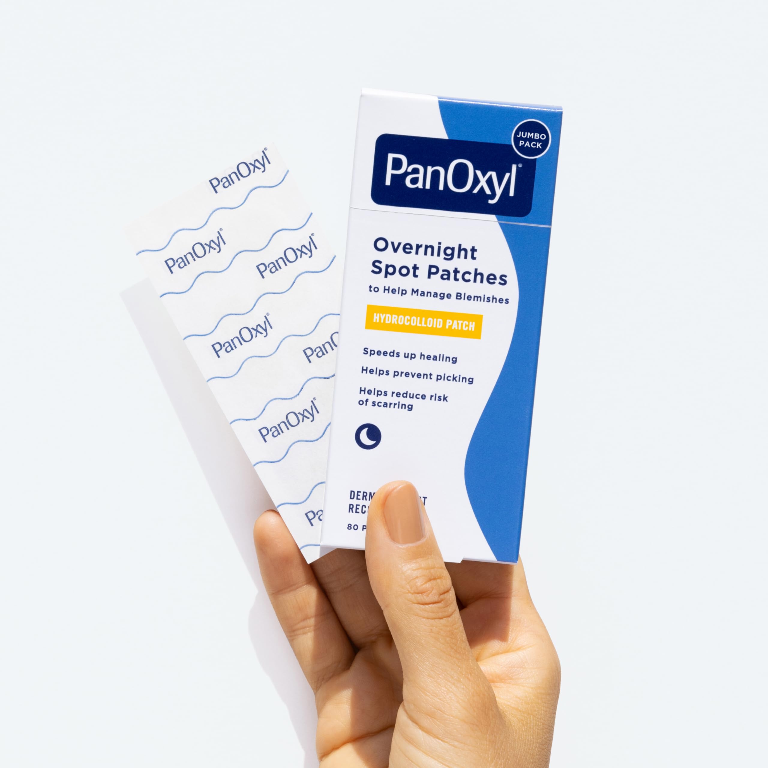 PanOxyl vegan and latex free blemish dots pack highlighting the fragrance free formula
