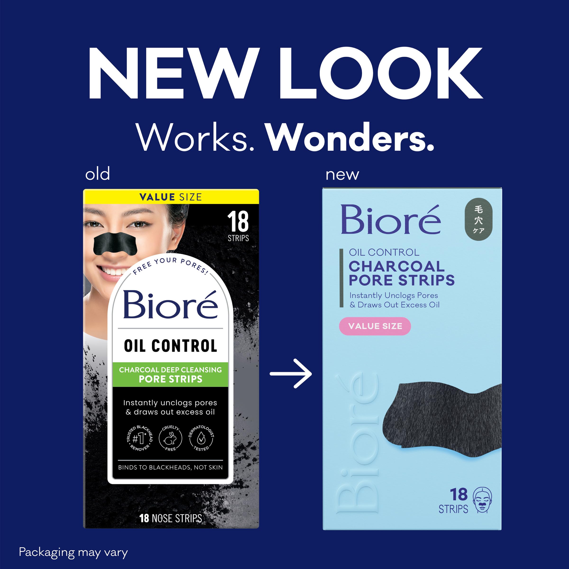 Authentic Bioré charcoal nose strips for oily skin pore unclogging demonstration.