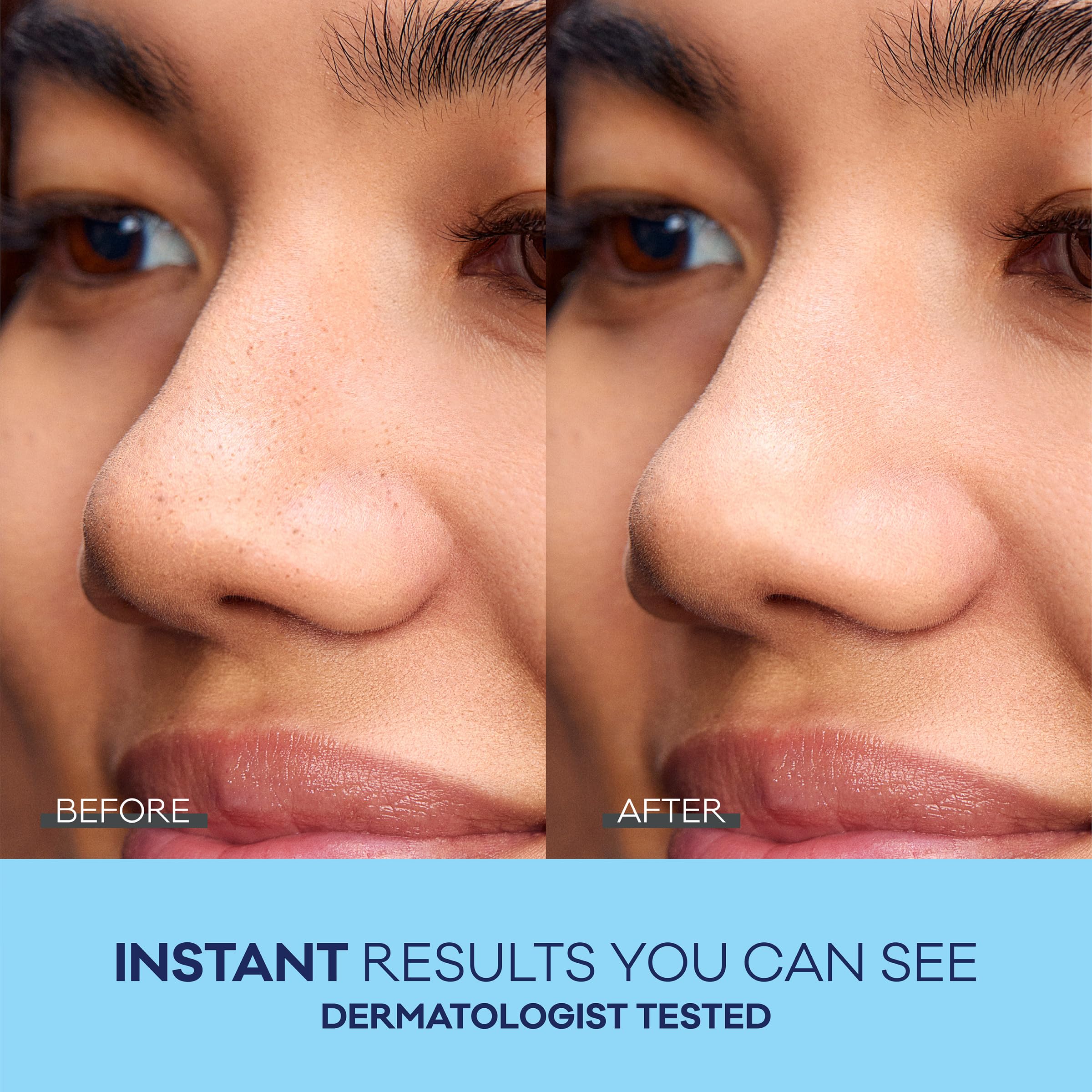 Dermatologist tested Bioré charcoal pore strips instruction guide on back packaging.