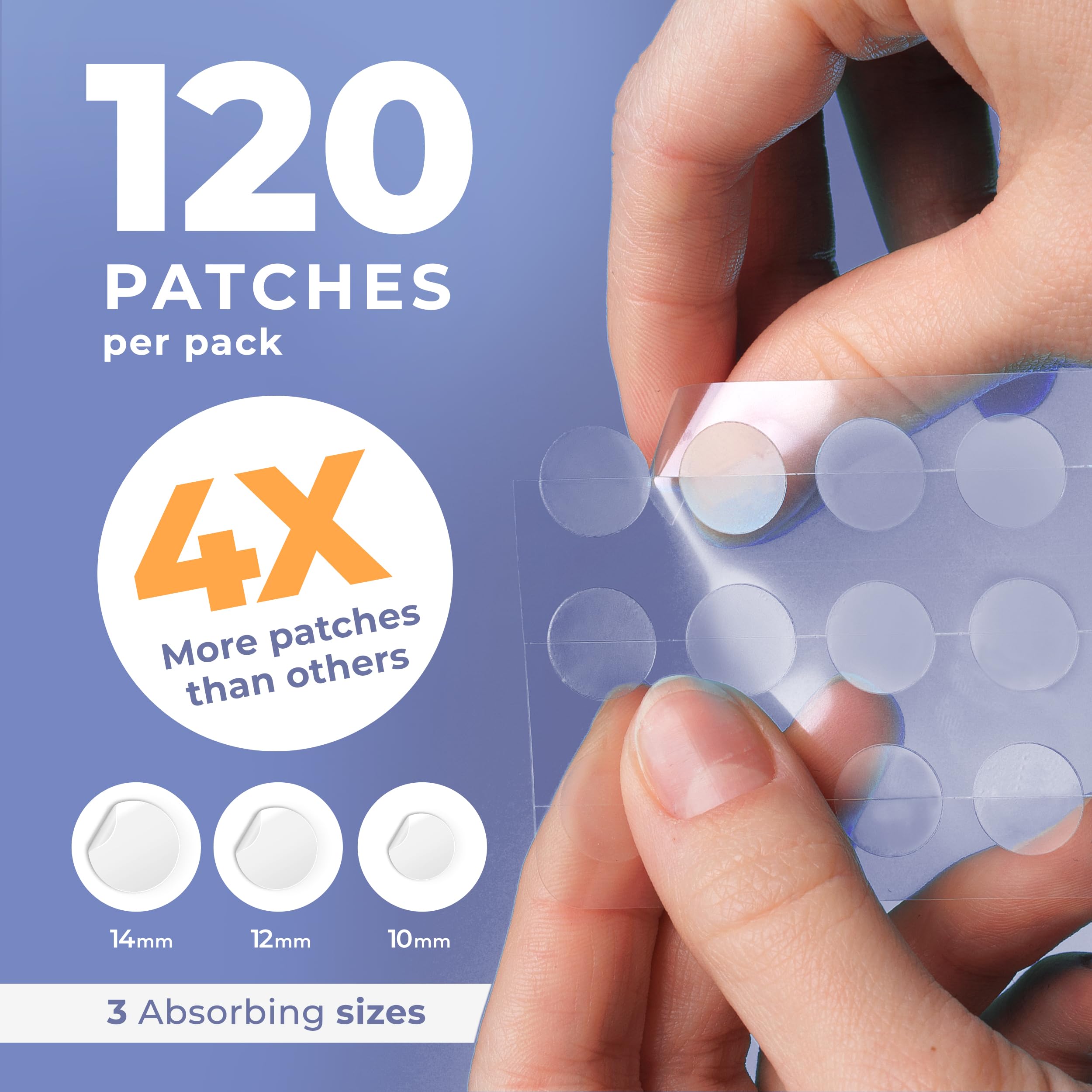Close-up of translucent hydrocolloid acne dots for targeted blemish spot treatment