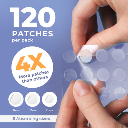 Close-up of translucent hydrocolloid acne dots for targeted blemish spot treatment