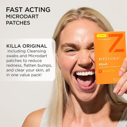 ZitSticka Killa spot treatment kit containing eight microdart patches and eight cleaning swabs