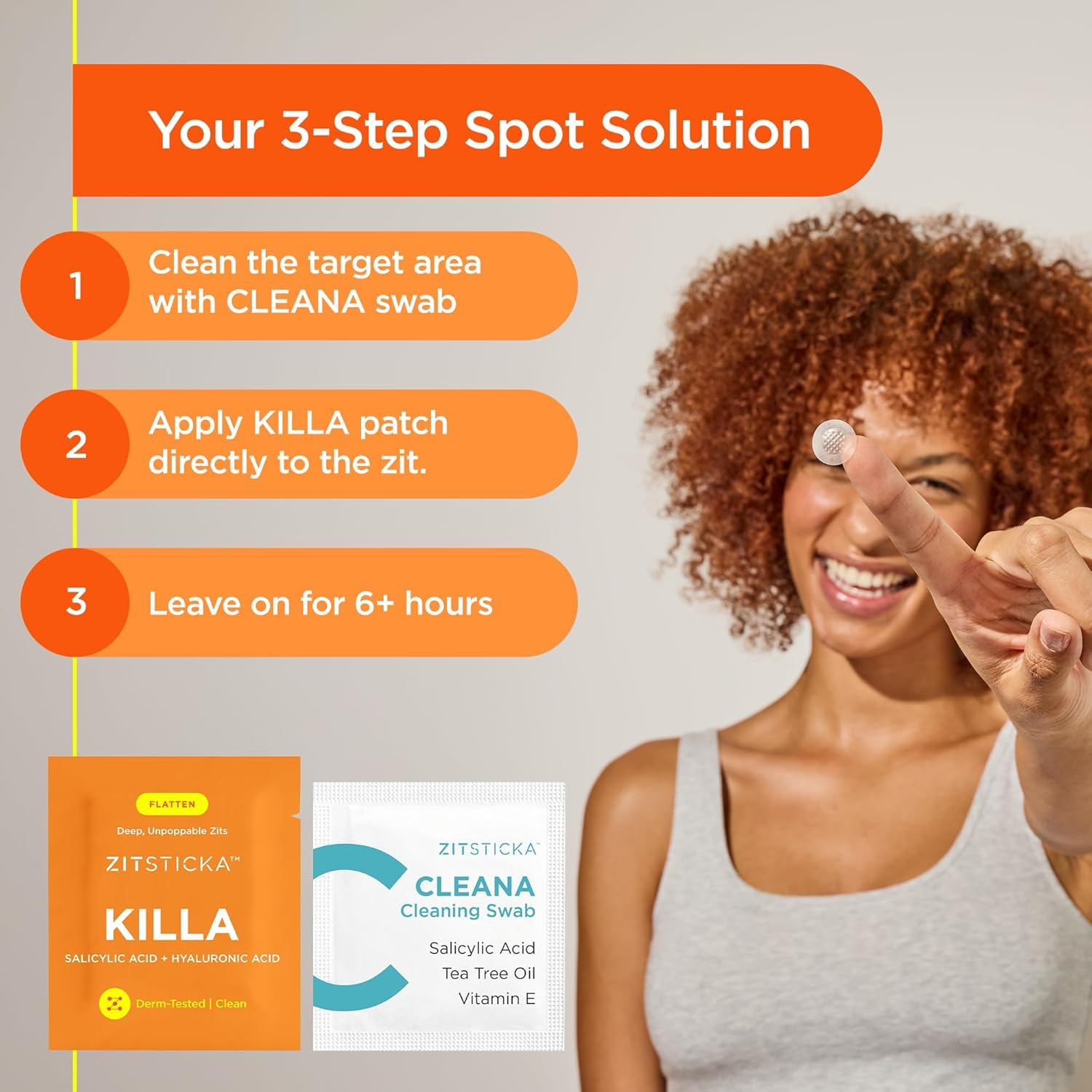 Application process of ZitSticka Killa microdart patch on early stage facial blemish