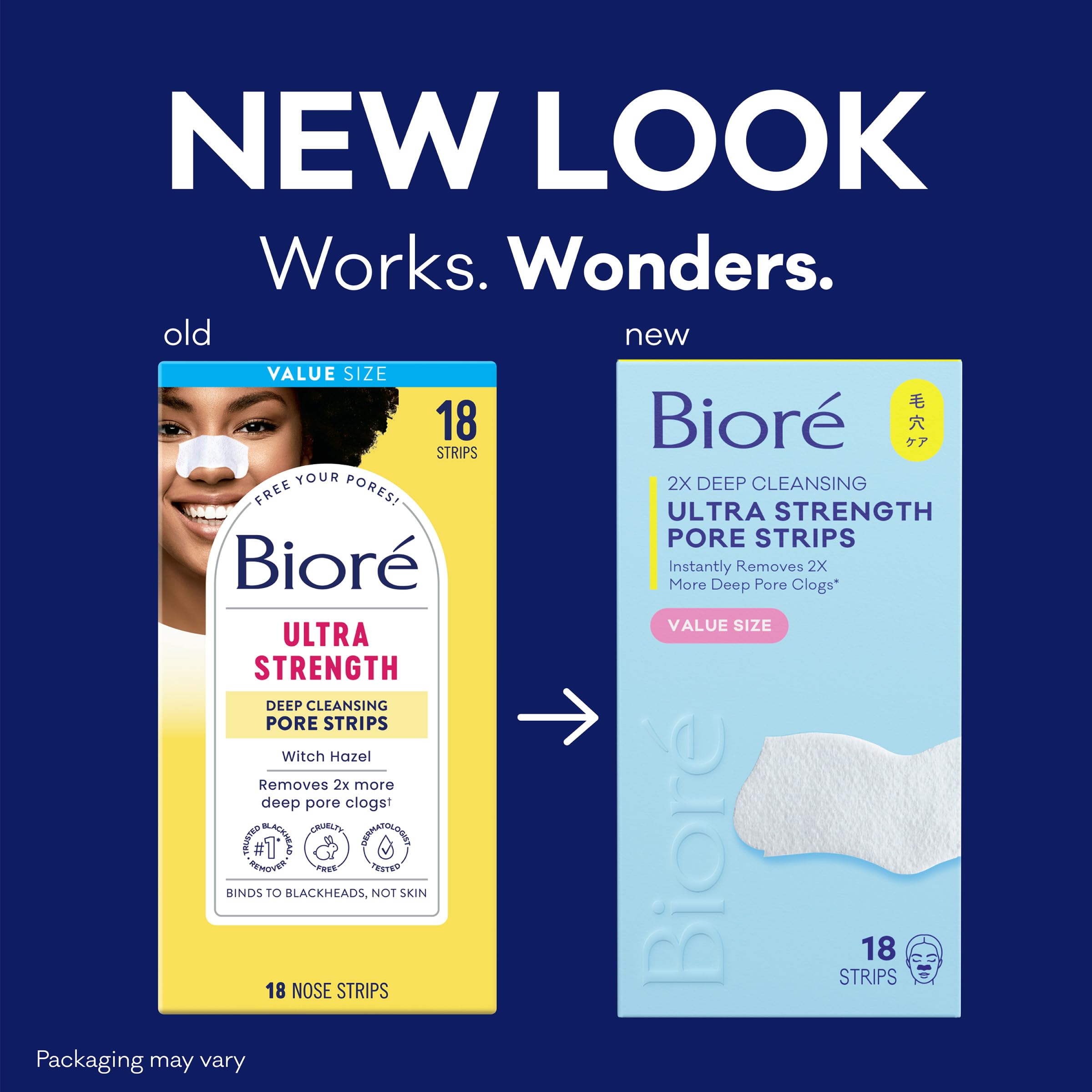 Bioré deep cleansing nose strips with witch hazel showing patented C-bond technology details