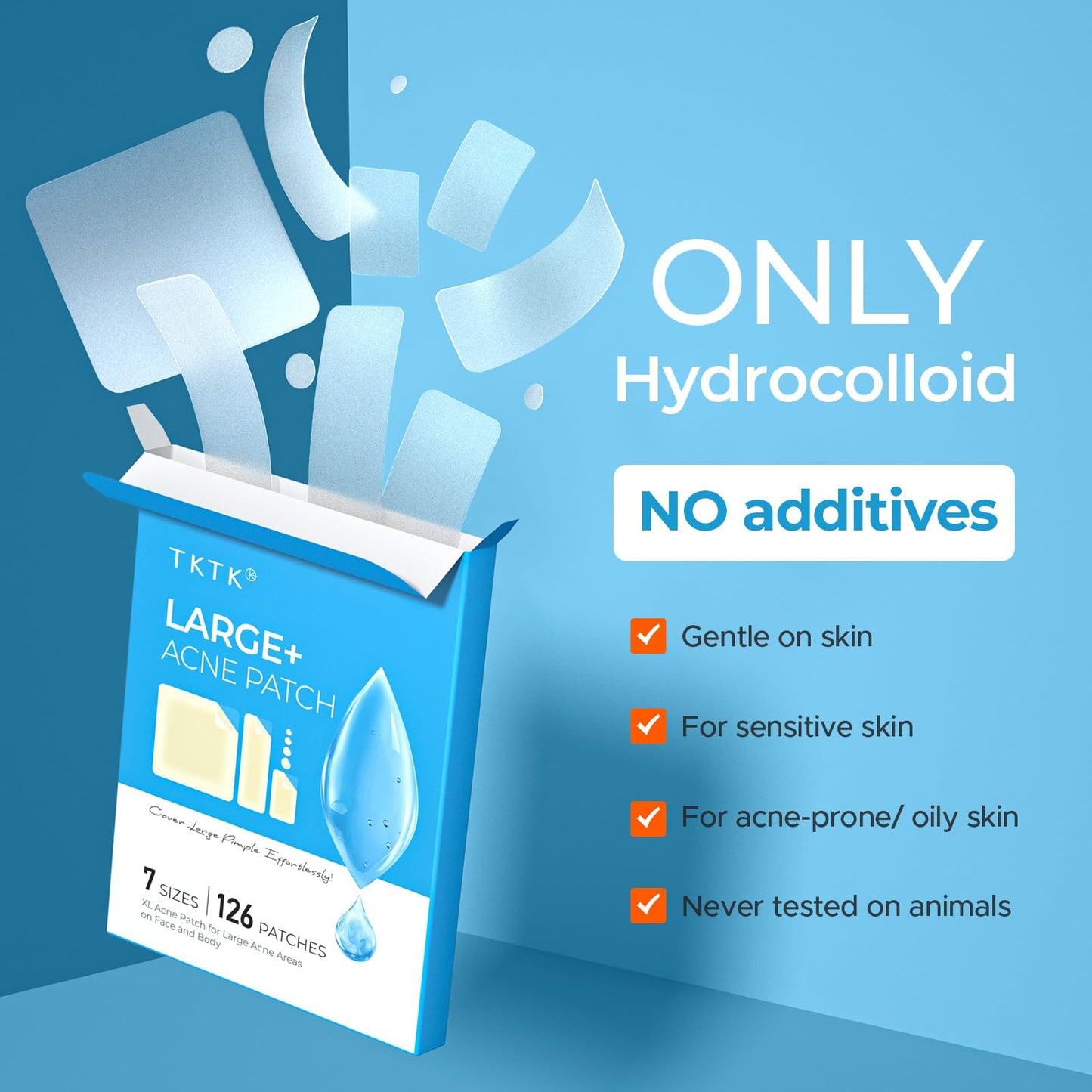 TKTK hydrocolloid sheets being trimmed with scissors to fit the specific contours of facial acne.