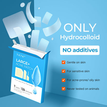 TKTK hydrocolloid sheets being trimmed with scissors to fit the specific contours of facial acne.