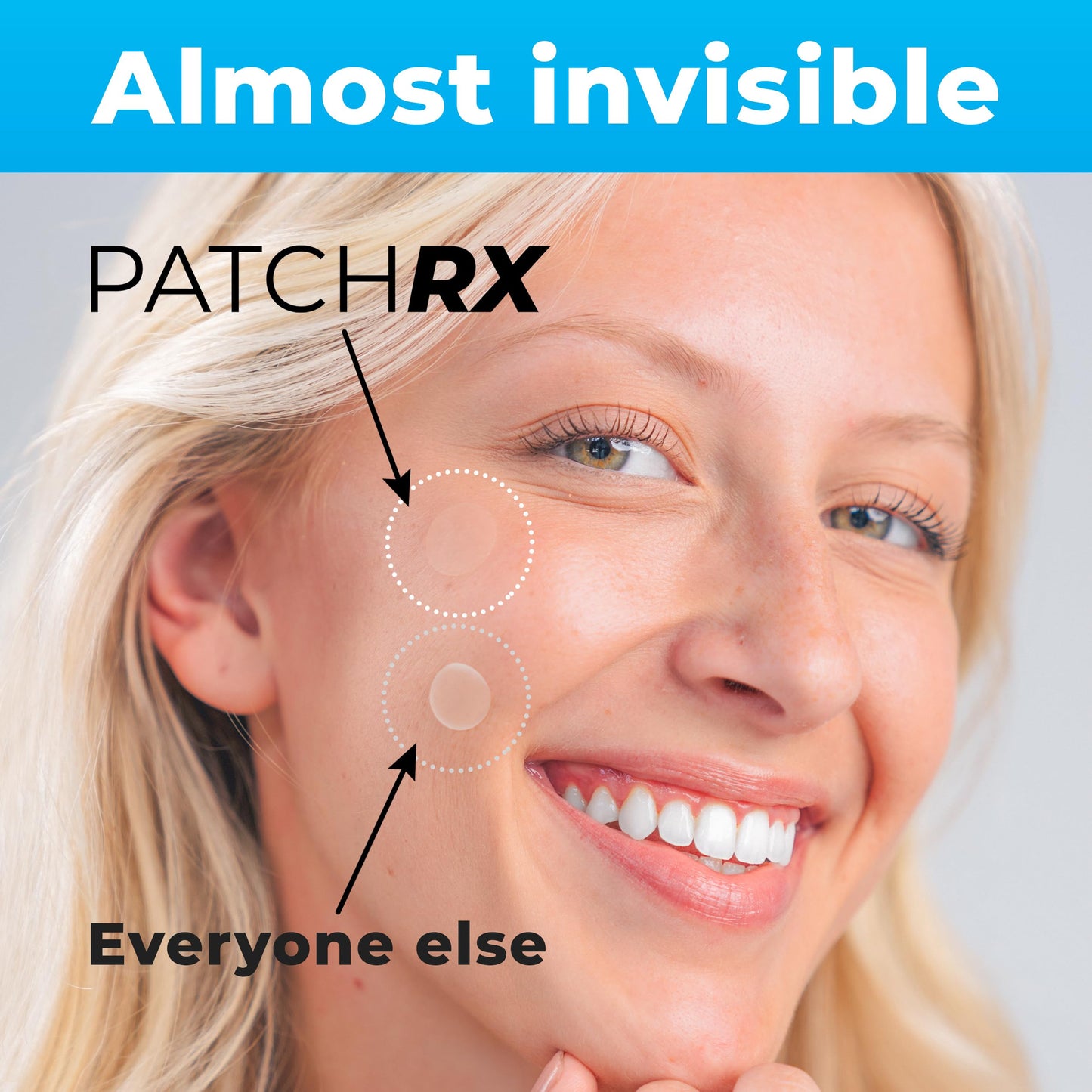 Close up view of PatchRx invisible zit patches showing ultra thin transparent texture designed for all skin tones