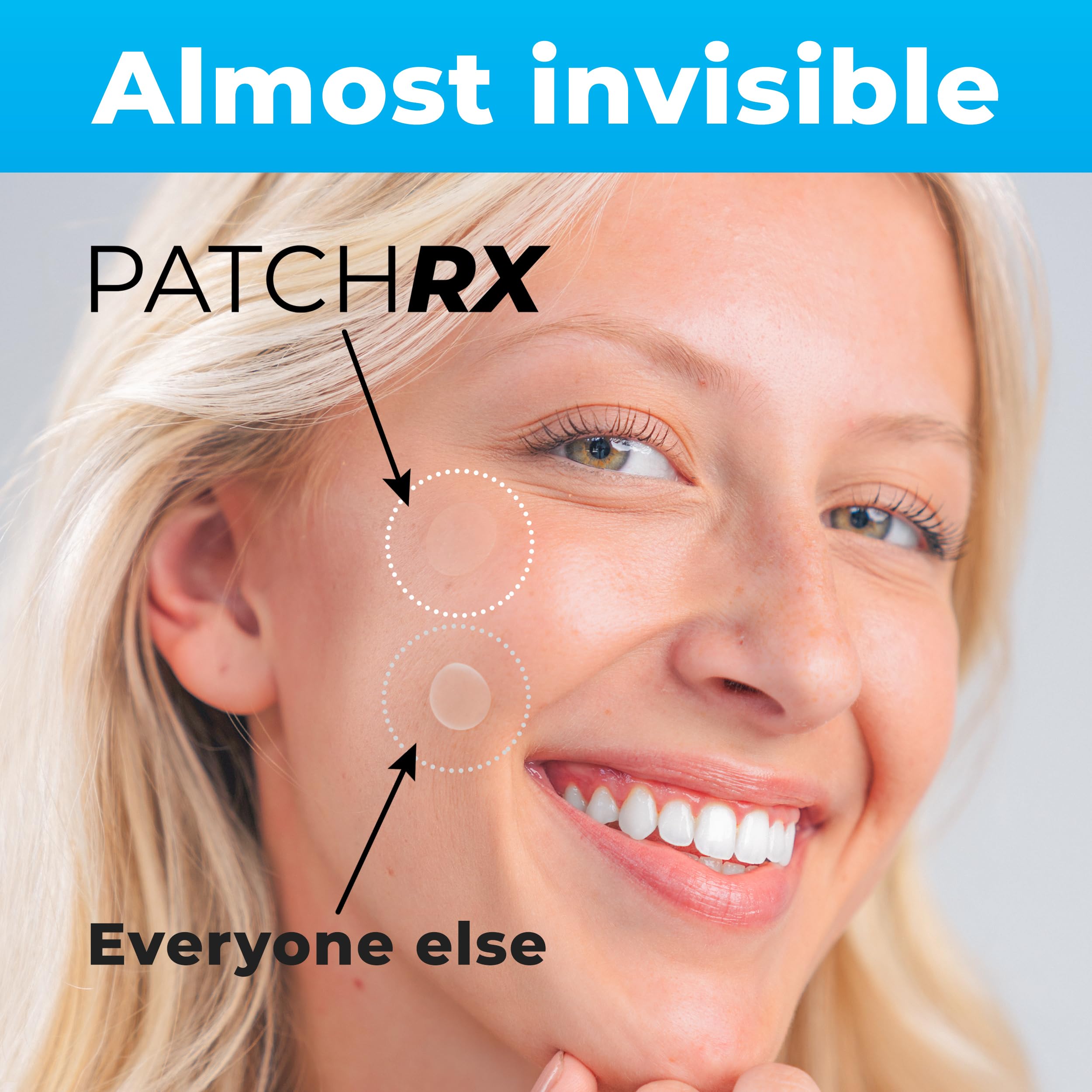Close up view of PatchRx invisible zit patches showing ultra thin transparent texture designed for all skin tones