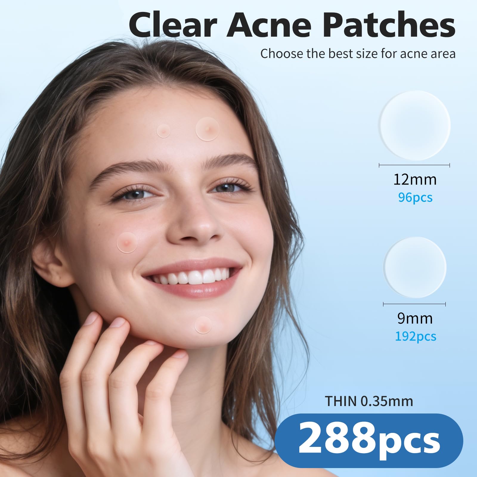 QUSTERE zit covers transparent round spot stickers applied on facial skin blemishes