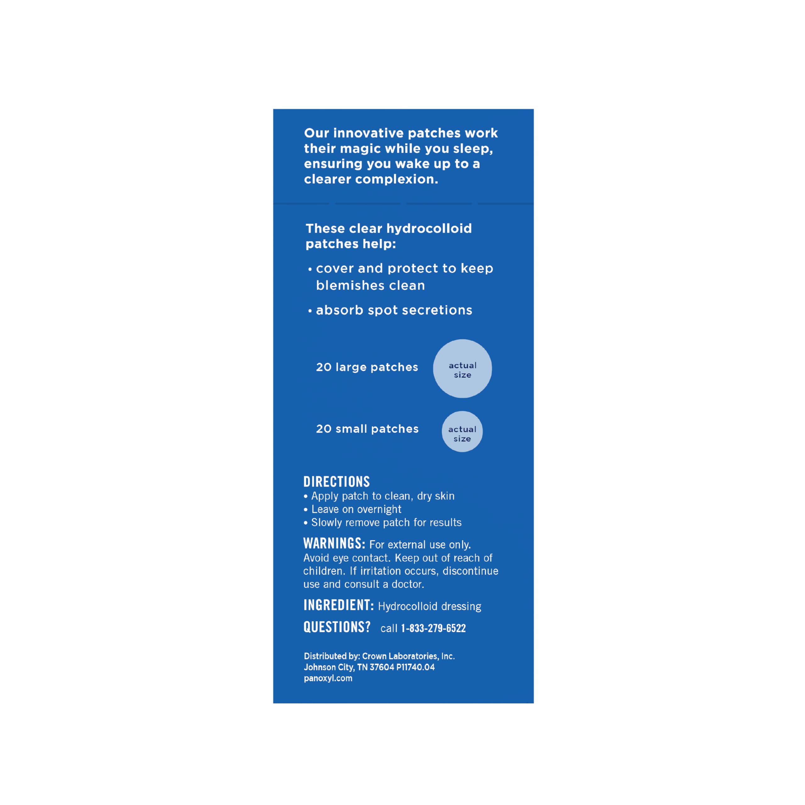 PanOxyl hydrocolloid acne patches box showcasing forty count availability.