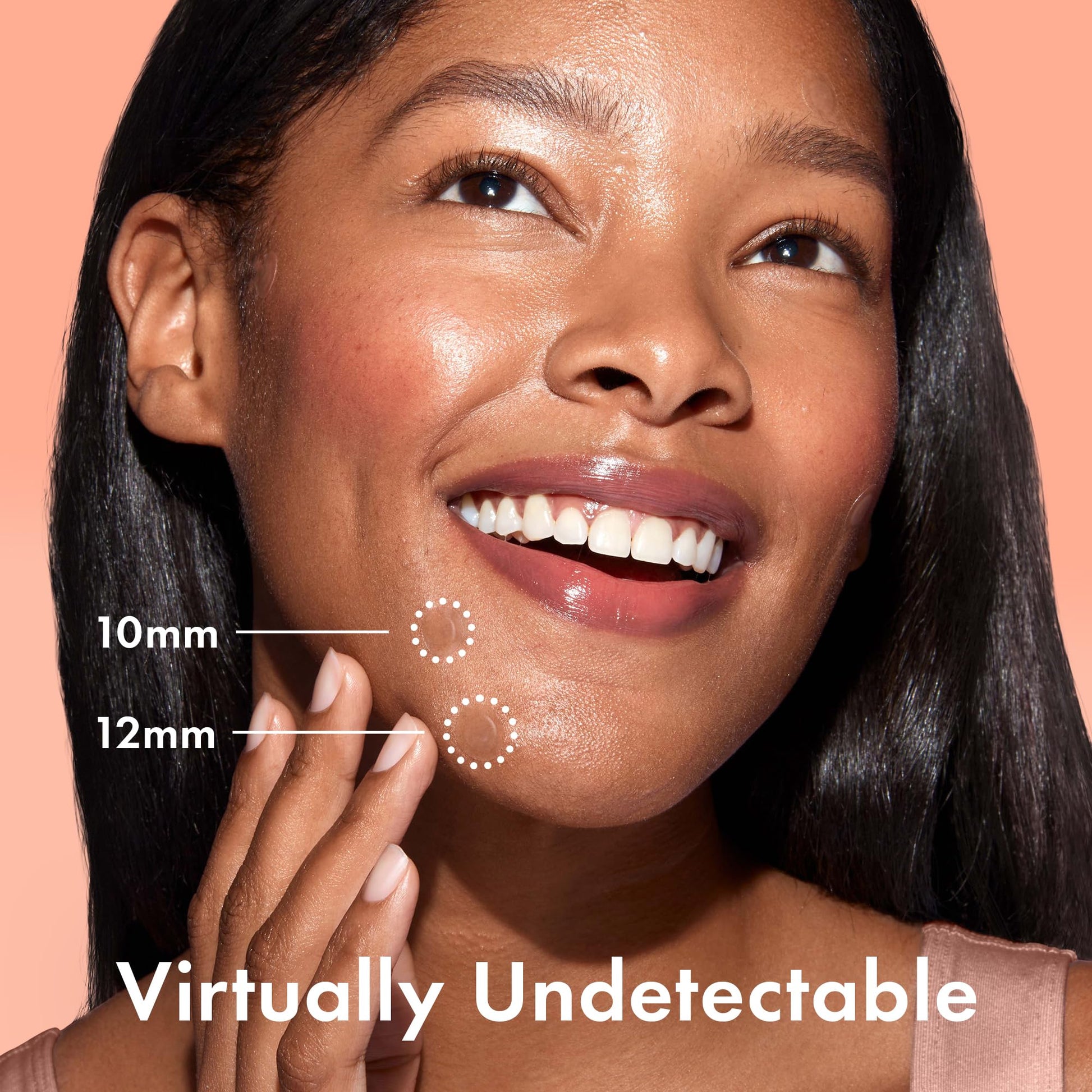 Rael invisible spot cover patch applied to facial skin demonstrating seamless blend and tapered edges.