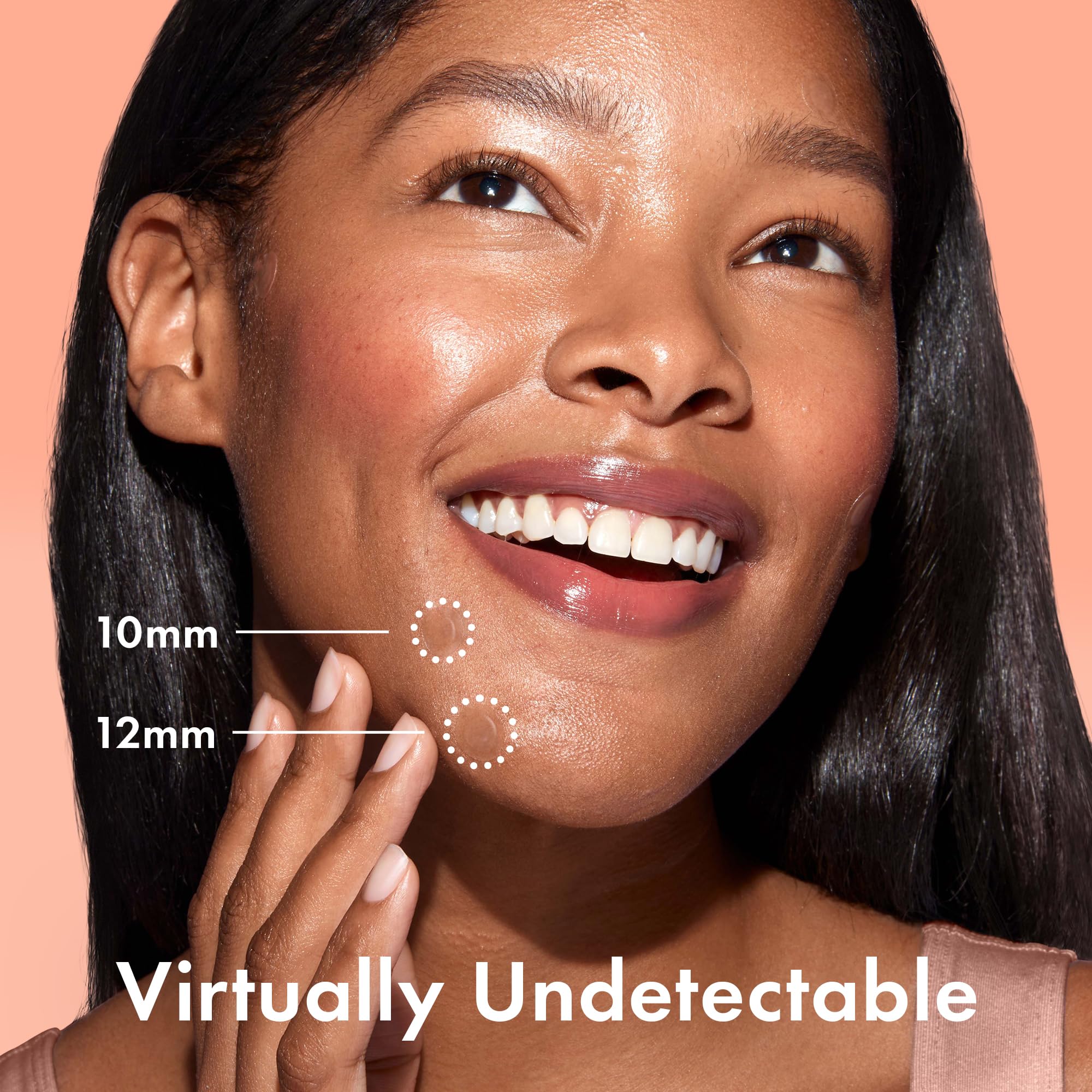 Rael invisible spot cover patch applied to facial skin demonstrating seamless blend and tapered edges.